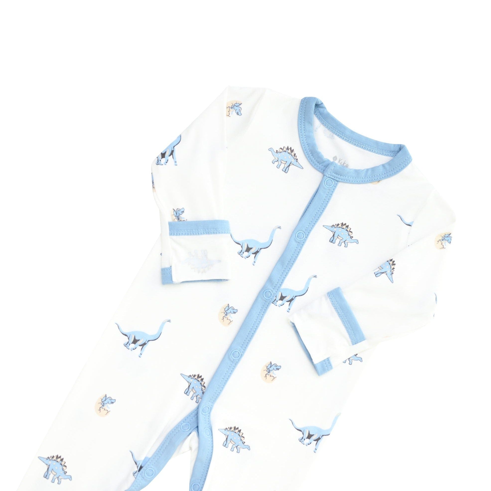Foldover cuffs on Kyte Baby snap Footie in Jurassic