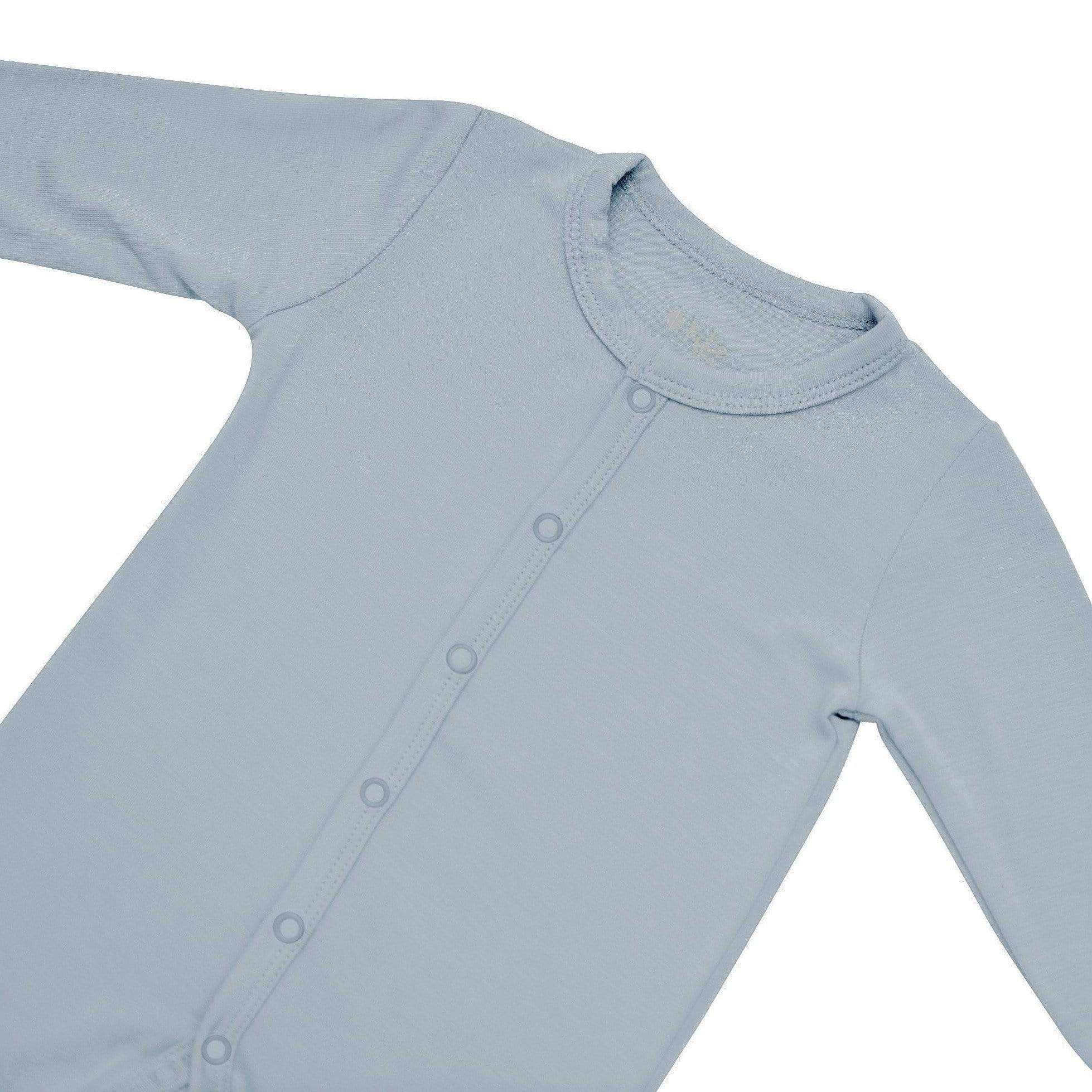 Snap closure on Kyte Baby Footie in Fog