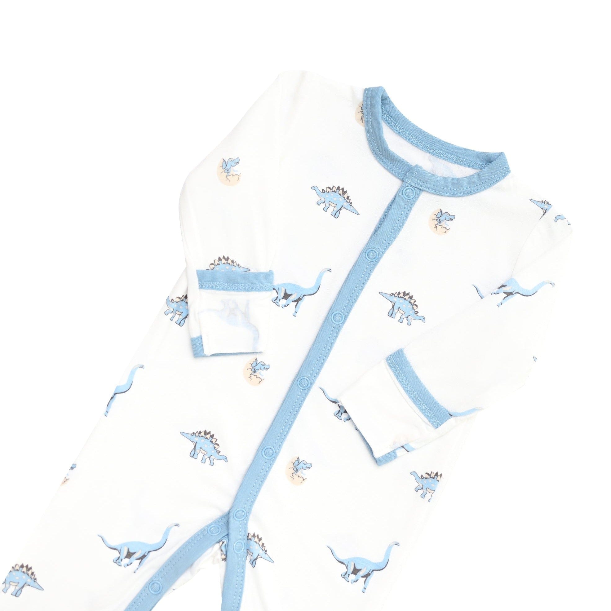Fold-over cuffs on Kyte Baby Romper in Jurassic