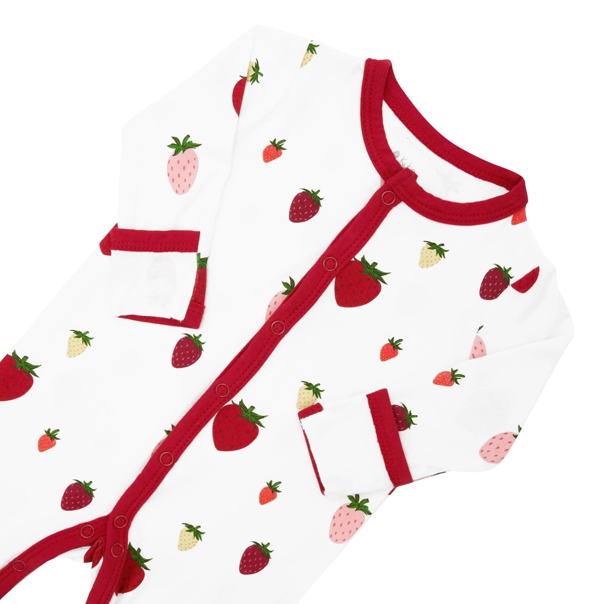 Fold-over cuffs on Kyte Baby Romper in Strawberry