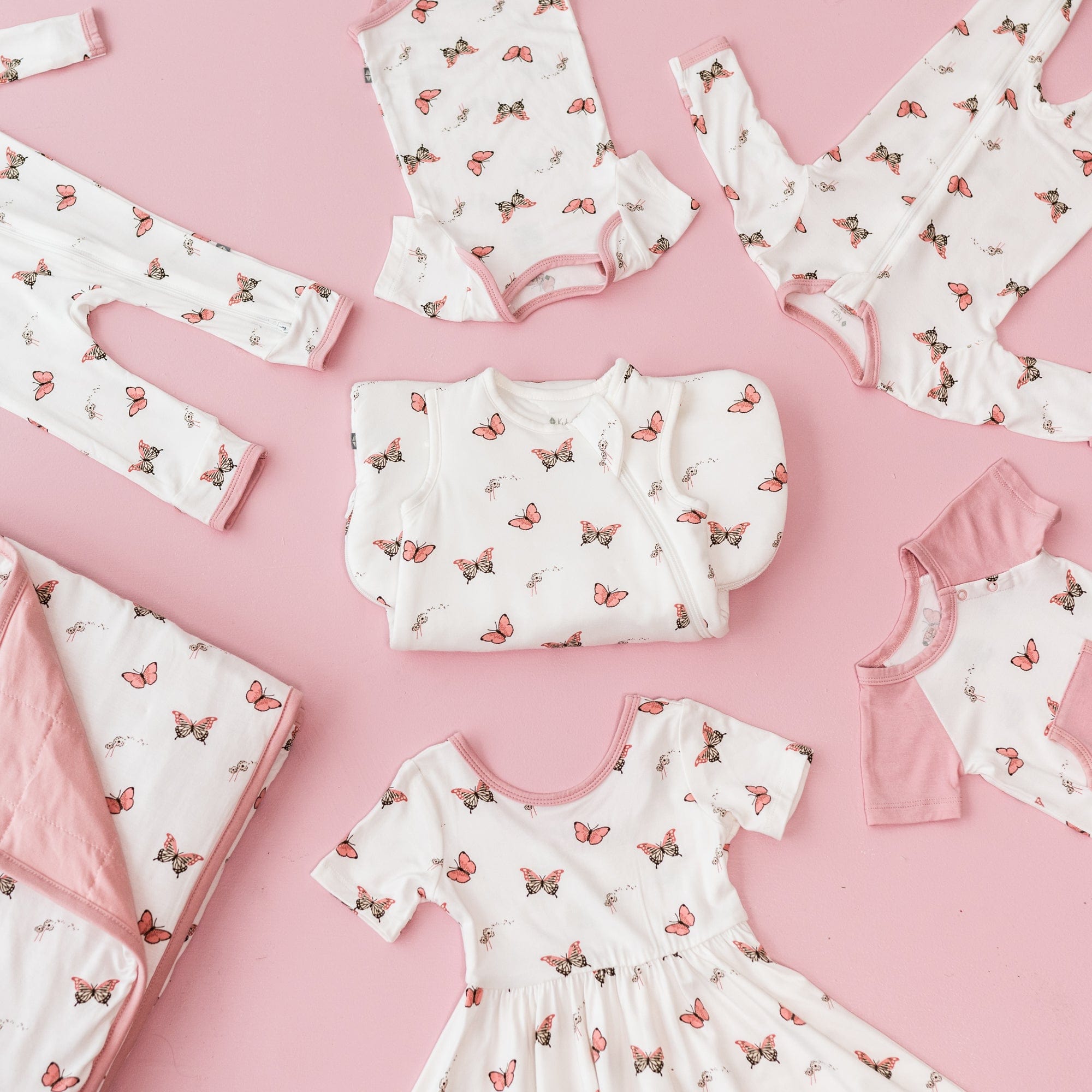 Kyte Baby collection of bamboo sleepwear and clothing in Butterfly print
