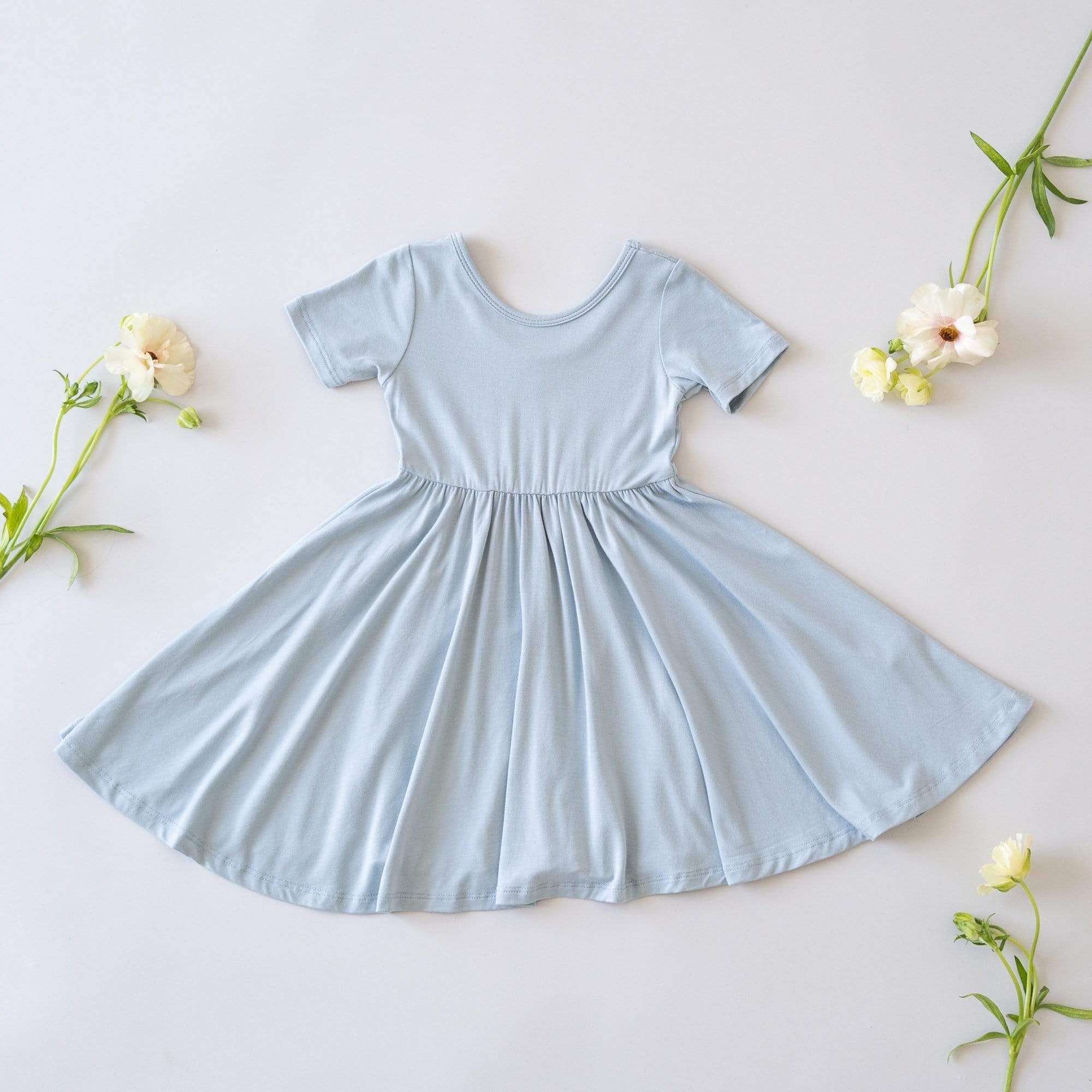 Kyte Baby Short Sleeve Twirl Dress with ballerina neckline in Fog