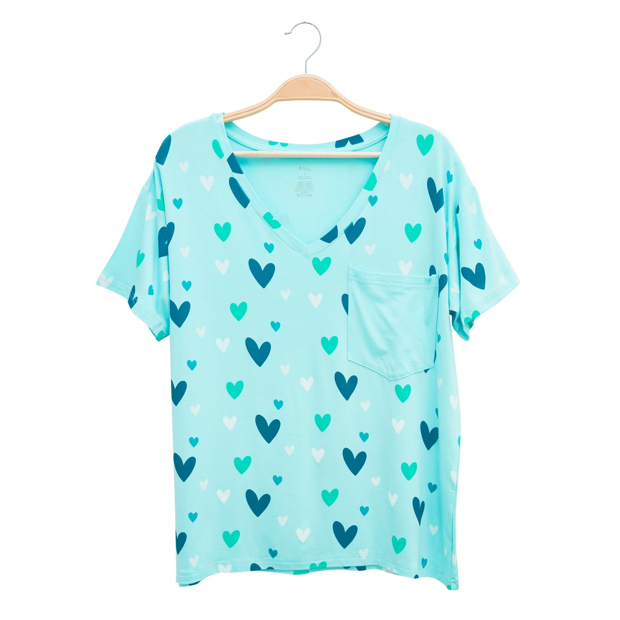 Kyte BABY Women's V-Neck Women’s Relaxed Fit V-Neck in Robin Hearts