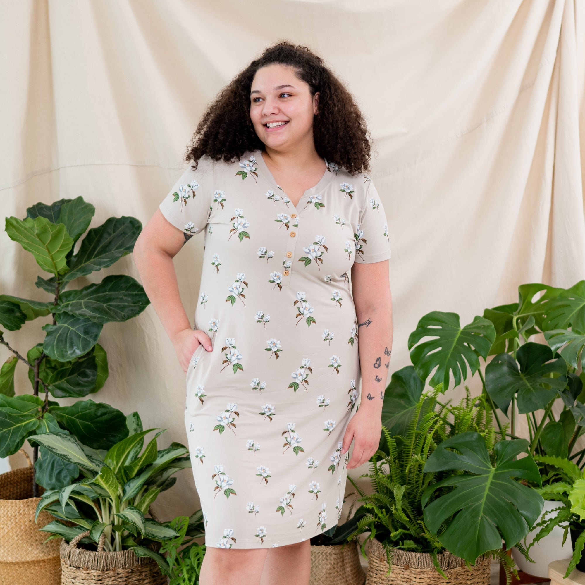 Kyte BABY Womens Tiered Dress Midi Lounge Dress in Big Khaki Magnolia