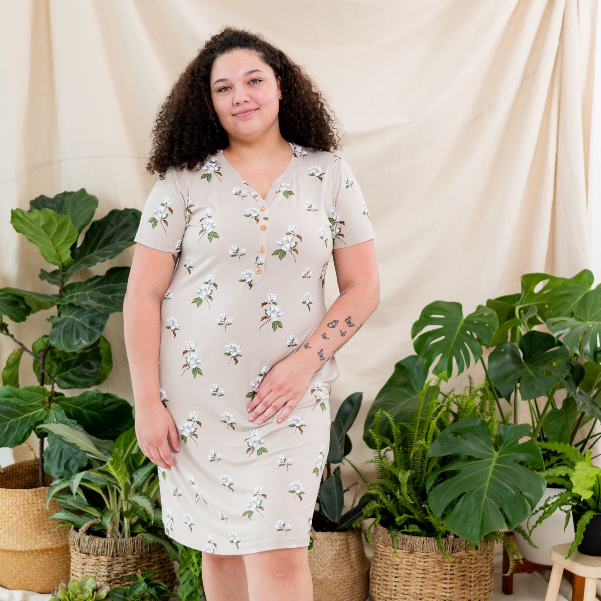 Kyte BABY Womens Tiered Dress Midi Lounge Dress in Big Khaki Magnolia