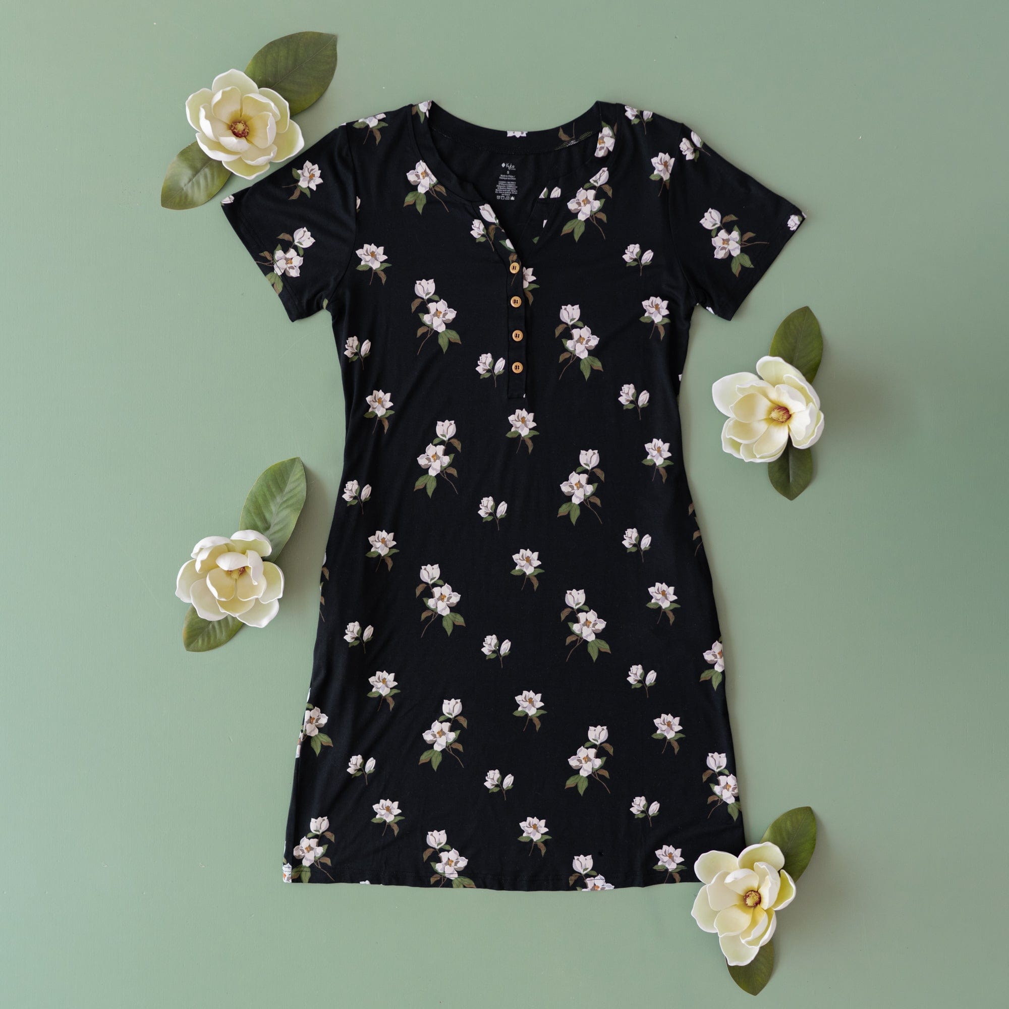 Kyte Baby Women's bamboo Midi Lounge Dress with pockets in Big Midnight Magnolia