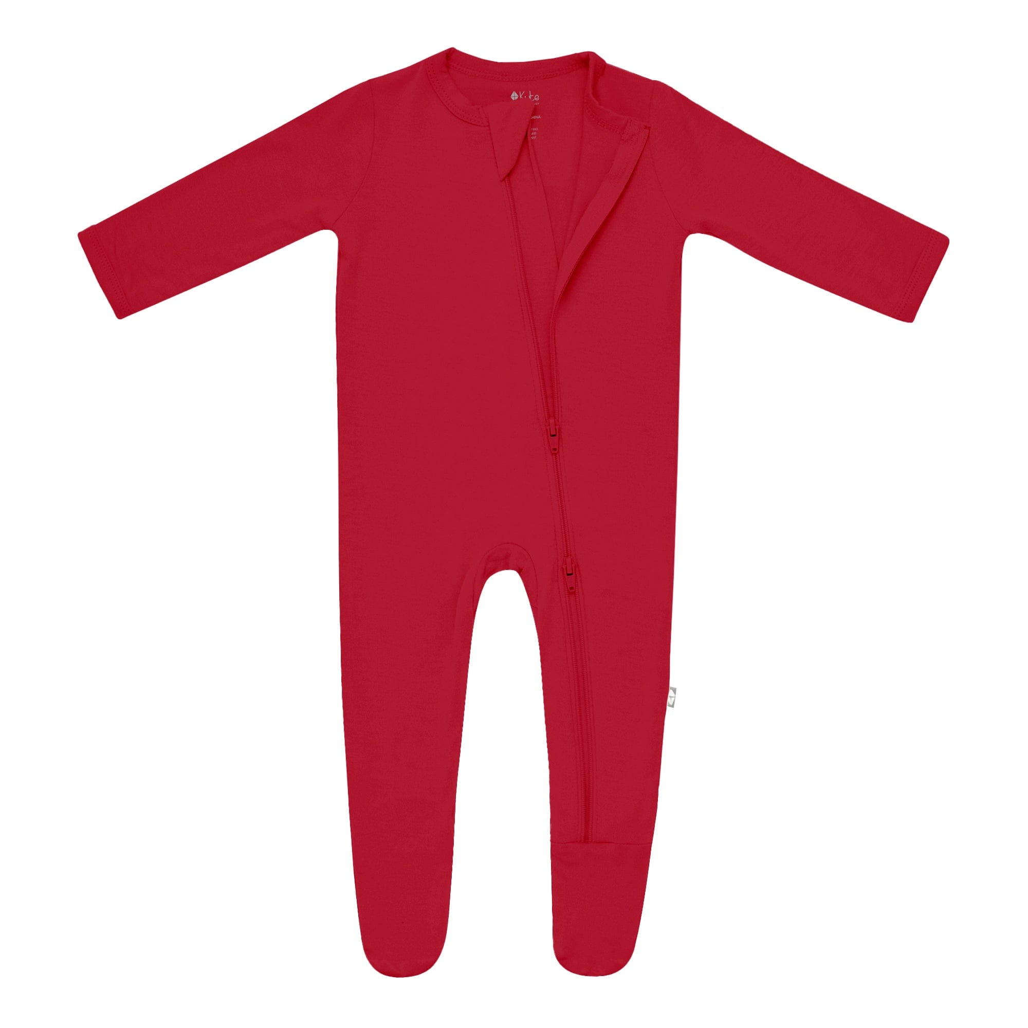 Double zipper on Kyte Baby Zippered Footie in Cardinal Red