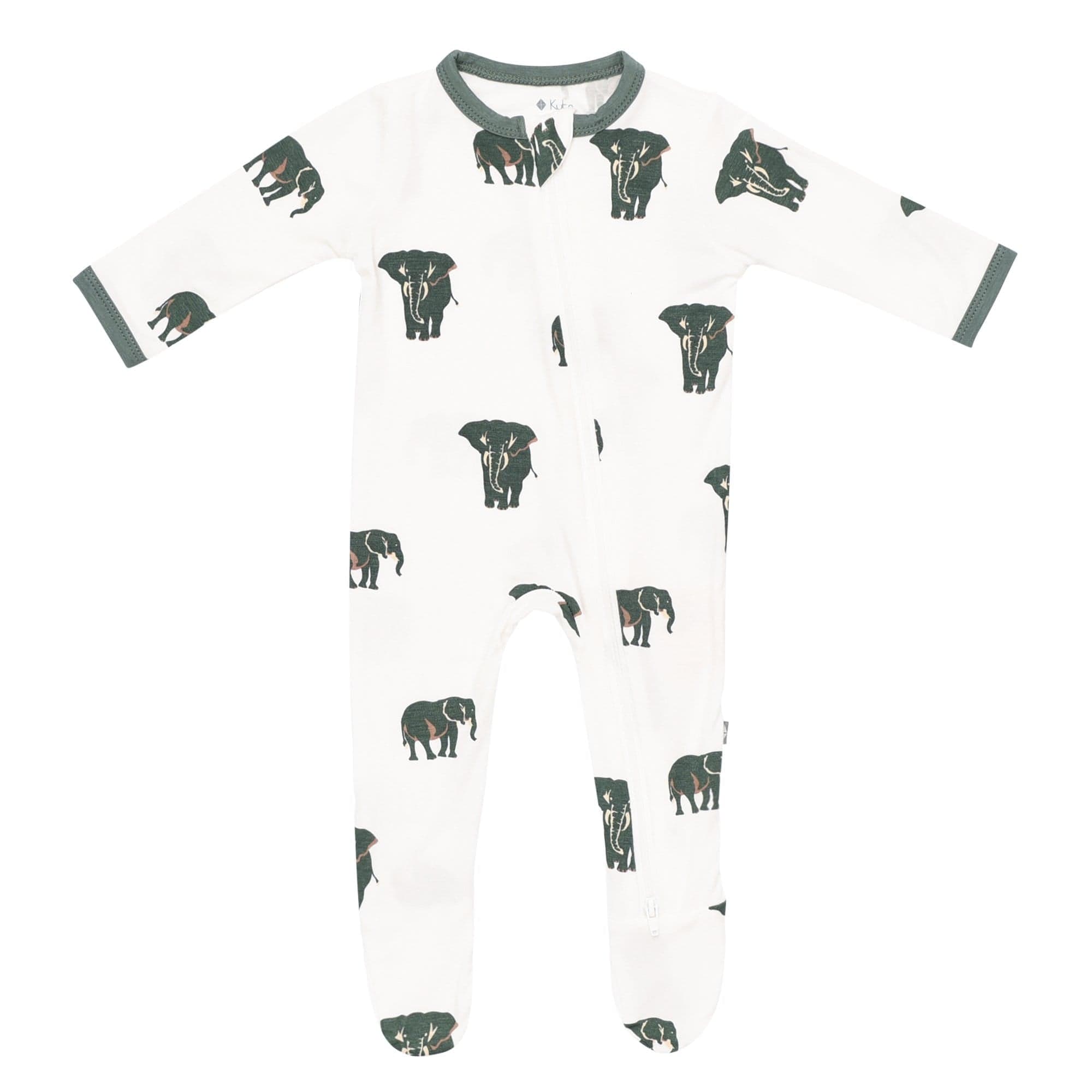 Printed Zippered Footie in Elephant