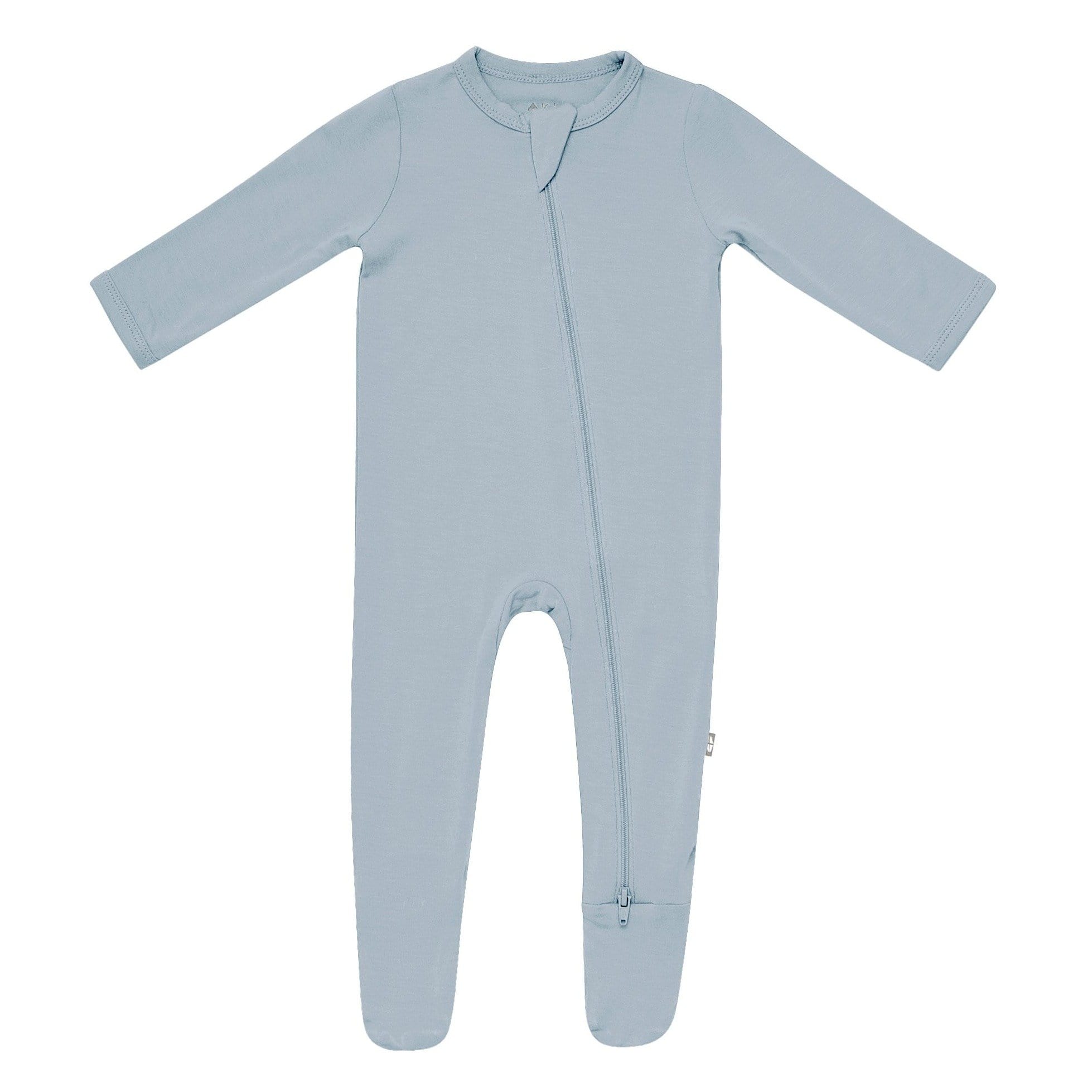 Flat lay of Kyte Baby Zippered Footie in Fog