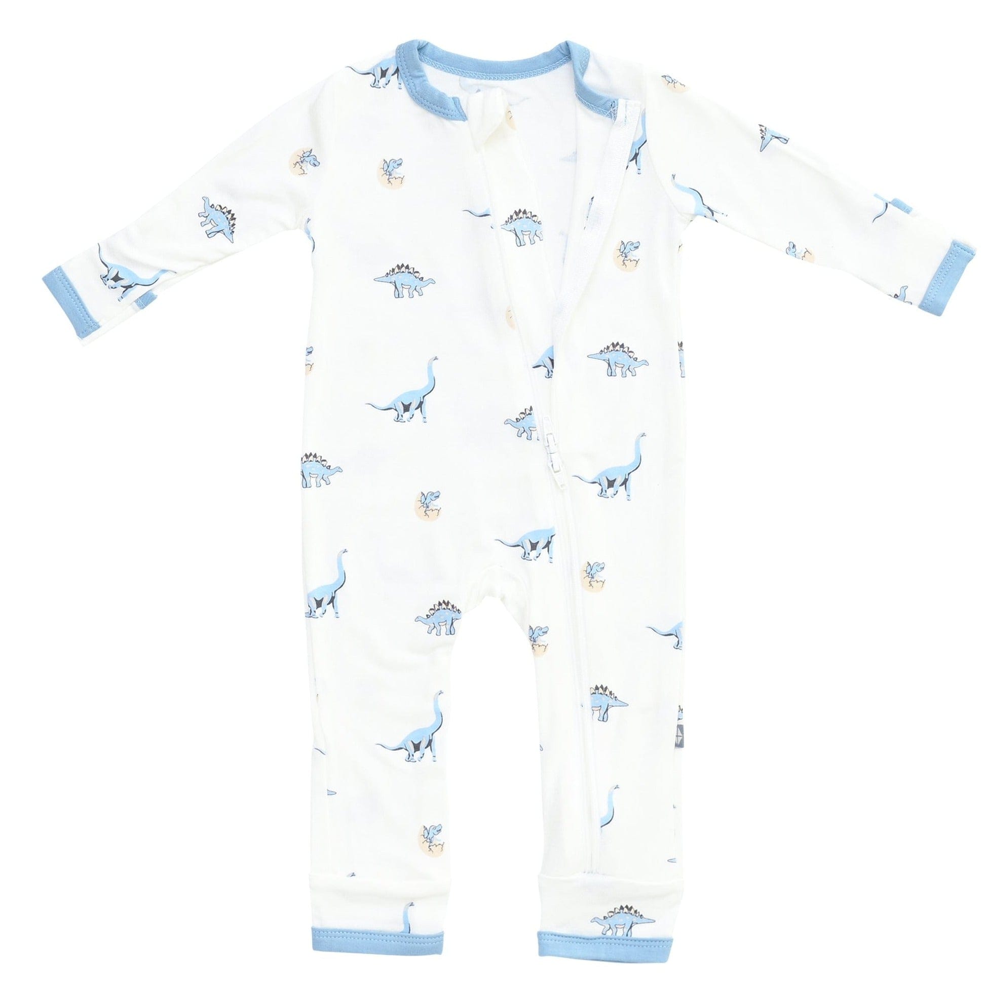 Dual zipper on Kyte Baby Zippered Romper in Jurassic