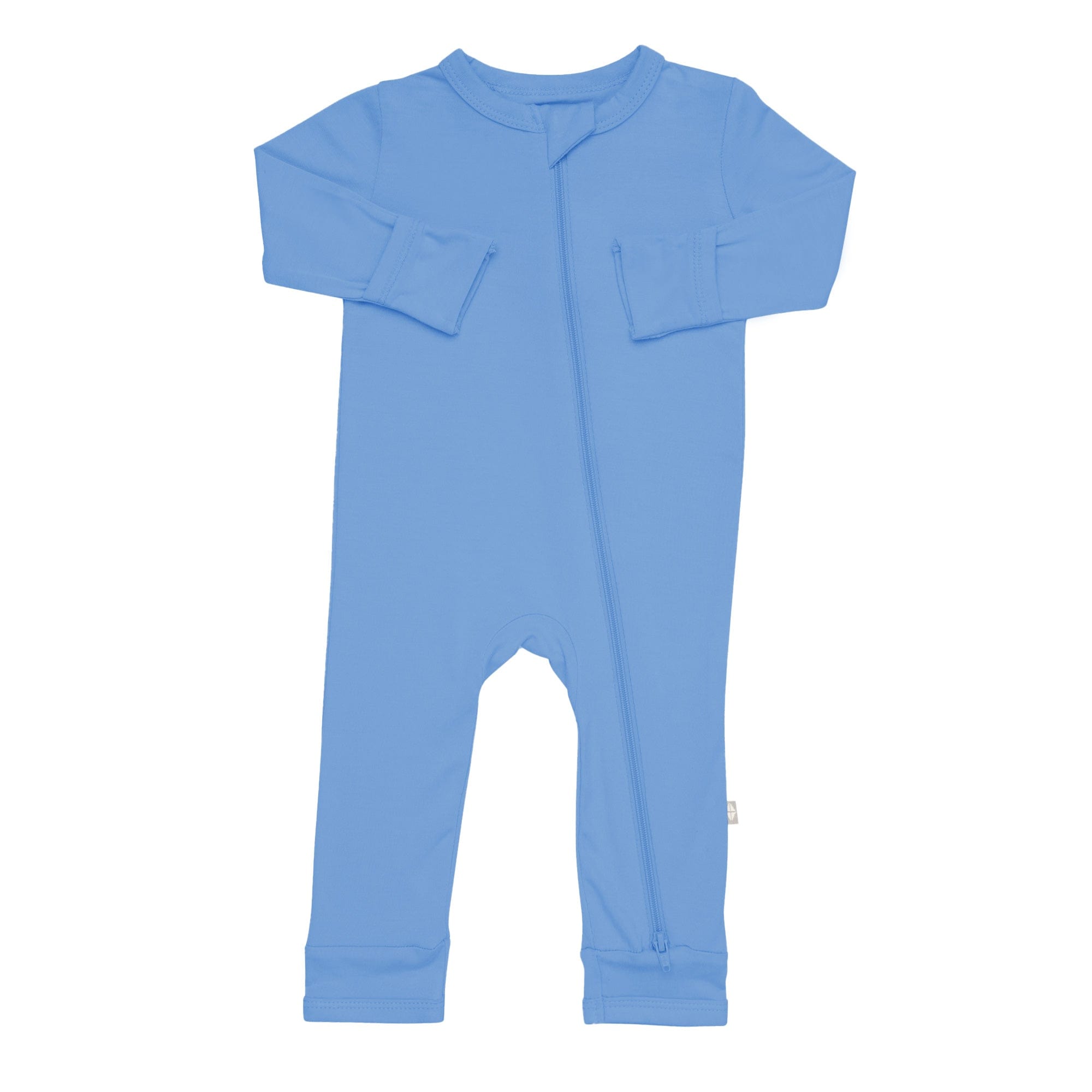 Kyte Baby bamboo Zippered Romper in Periwinkle with fold over cuffs
