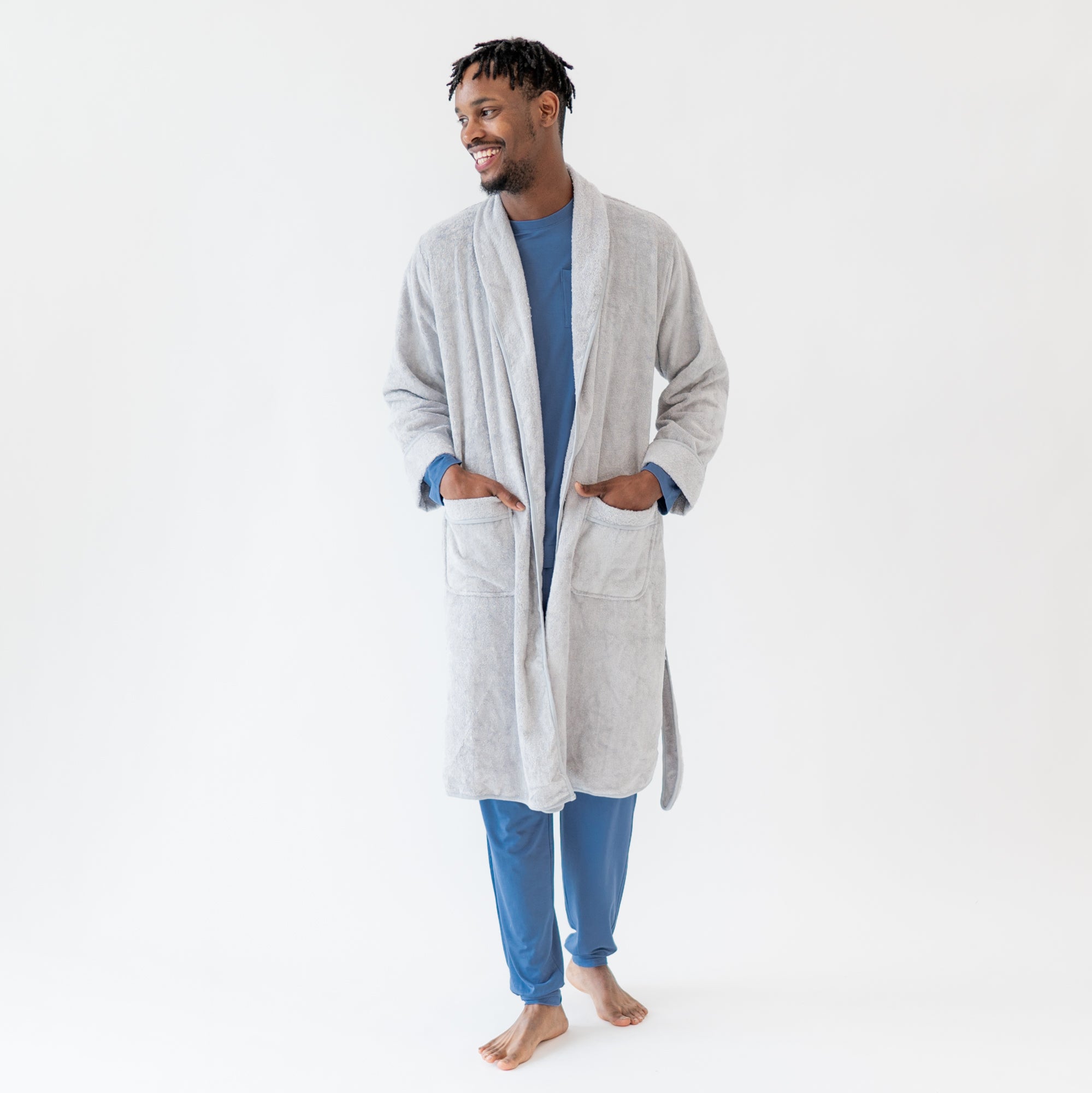 Man wearing a storm adult bath robe 
