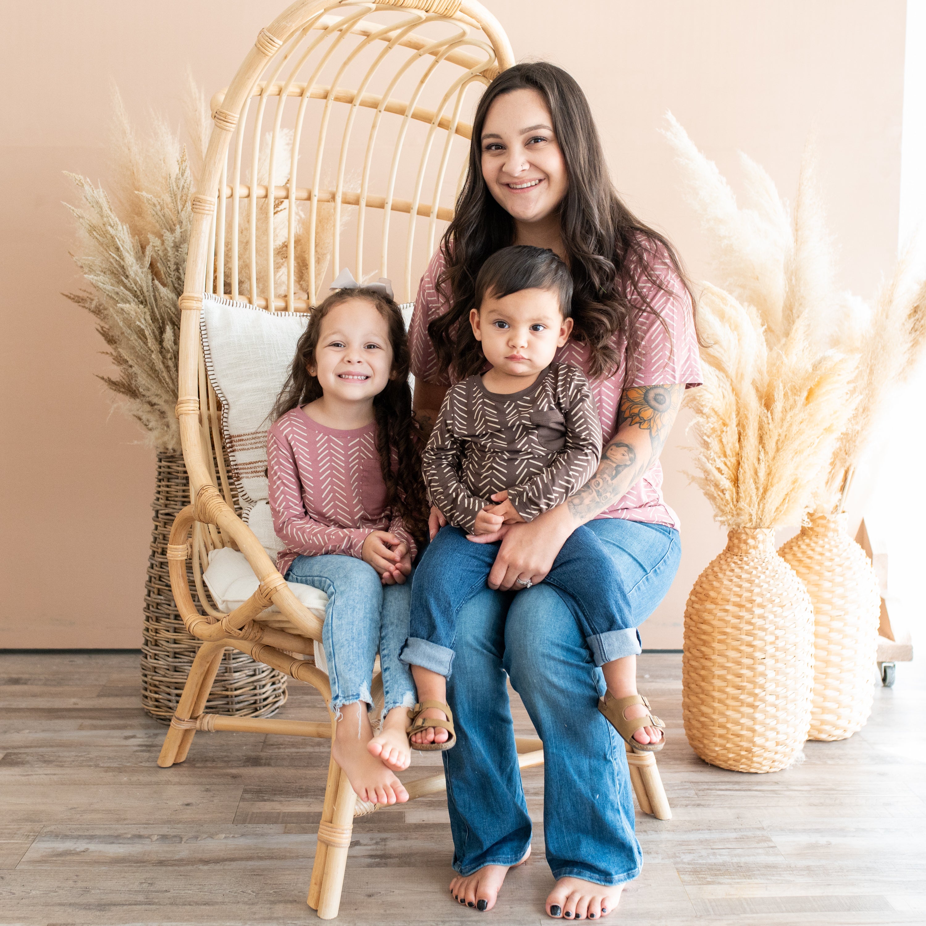 Dusty Rose + Espresso Herringbone