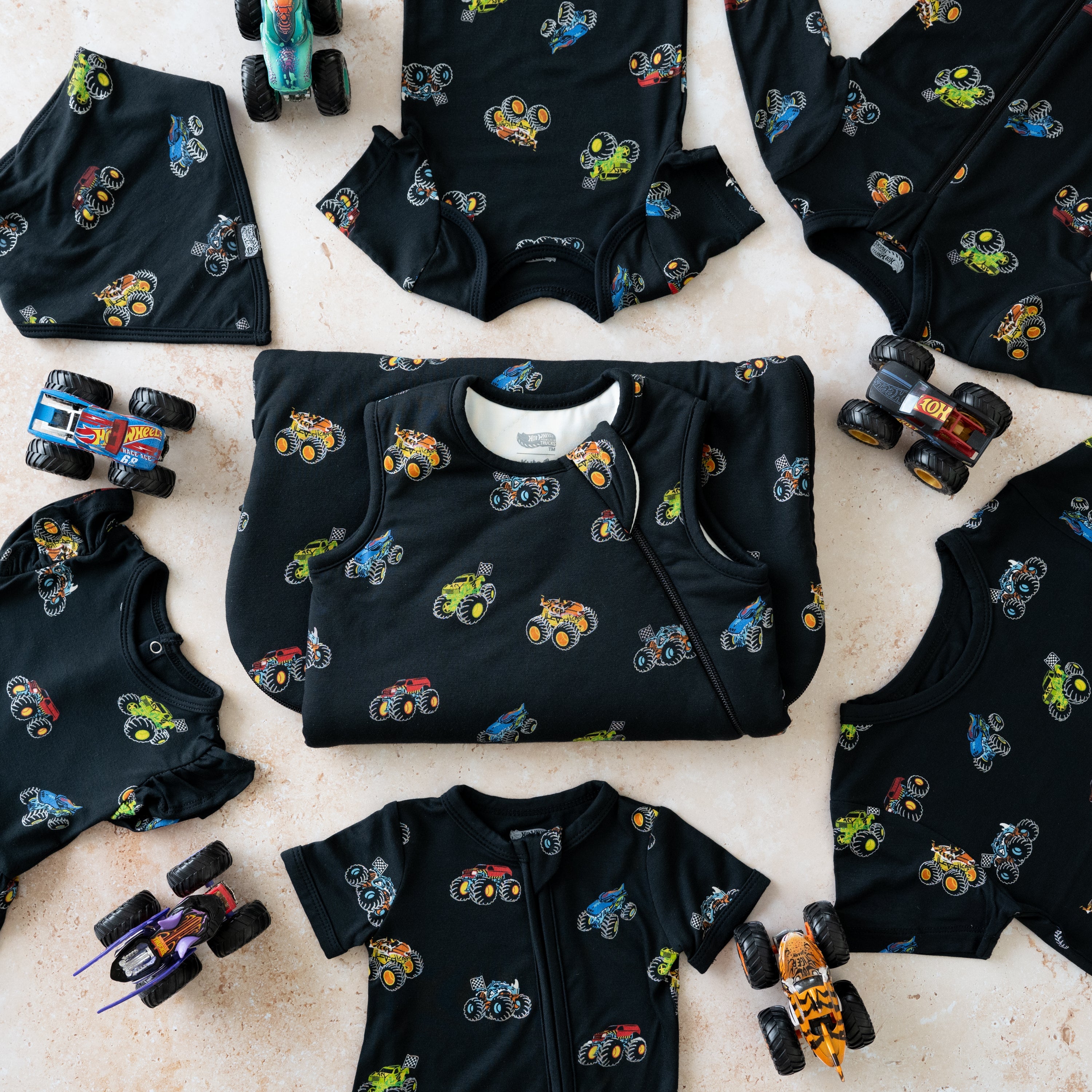 monster truck shirt toddler set and matching bedding from the hot wheels monster trucks kyte baby collection