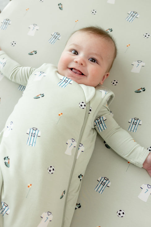 soccer print bamboo pajamas, blankets, and bedding for babies and toddlers from kyte baby