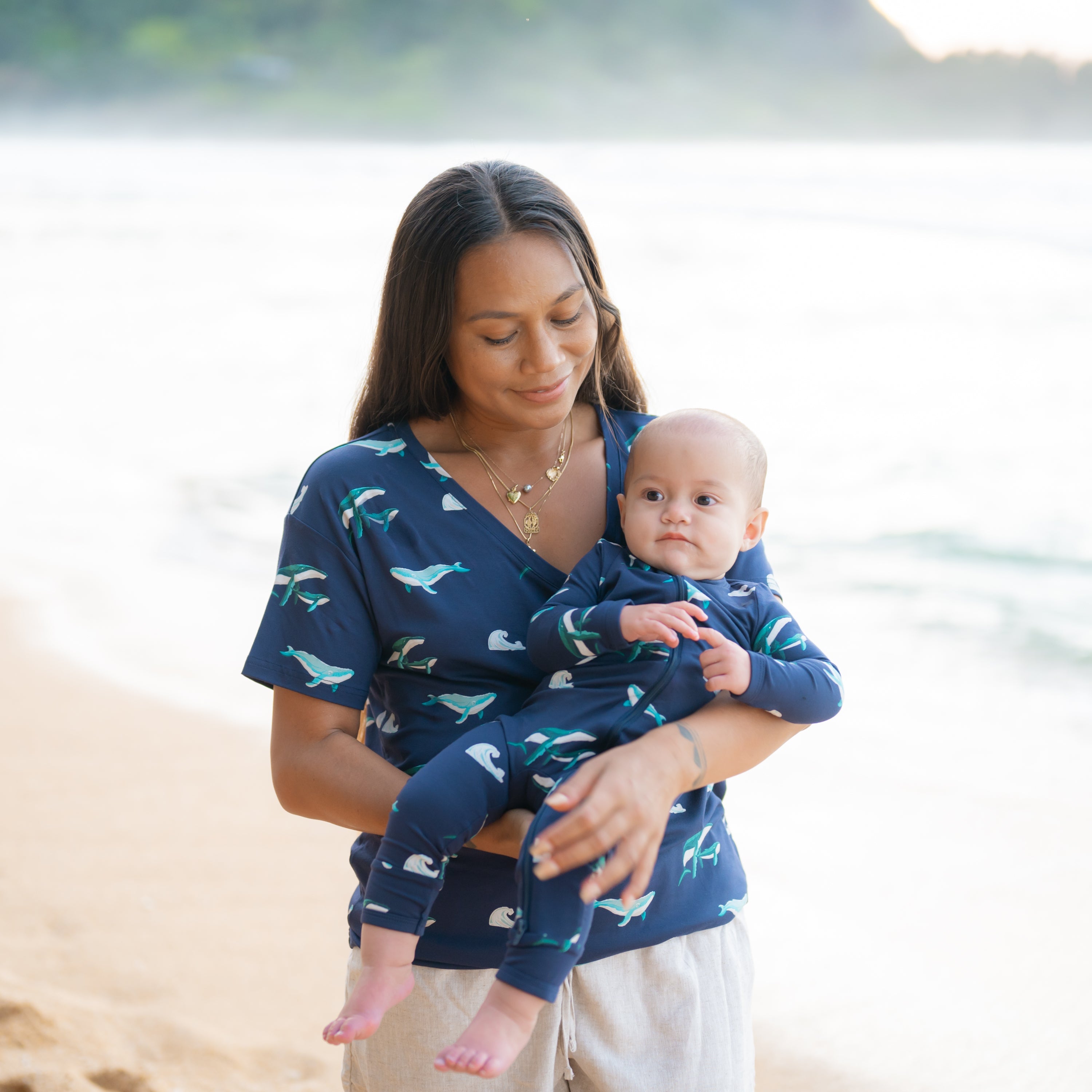 mom and baby in humpback print