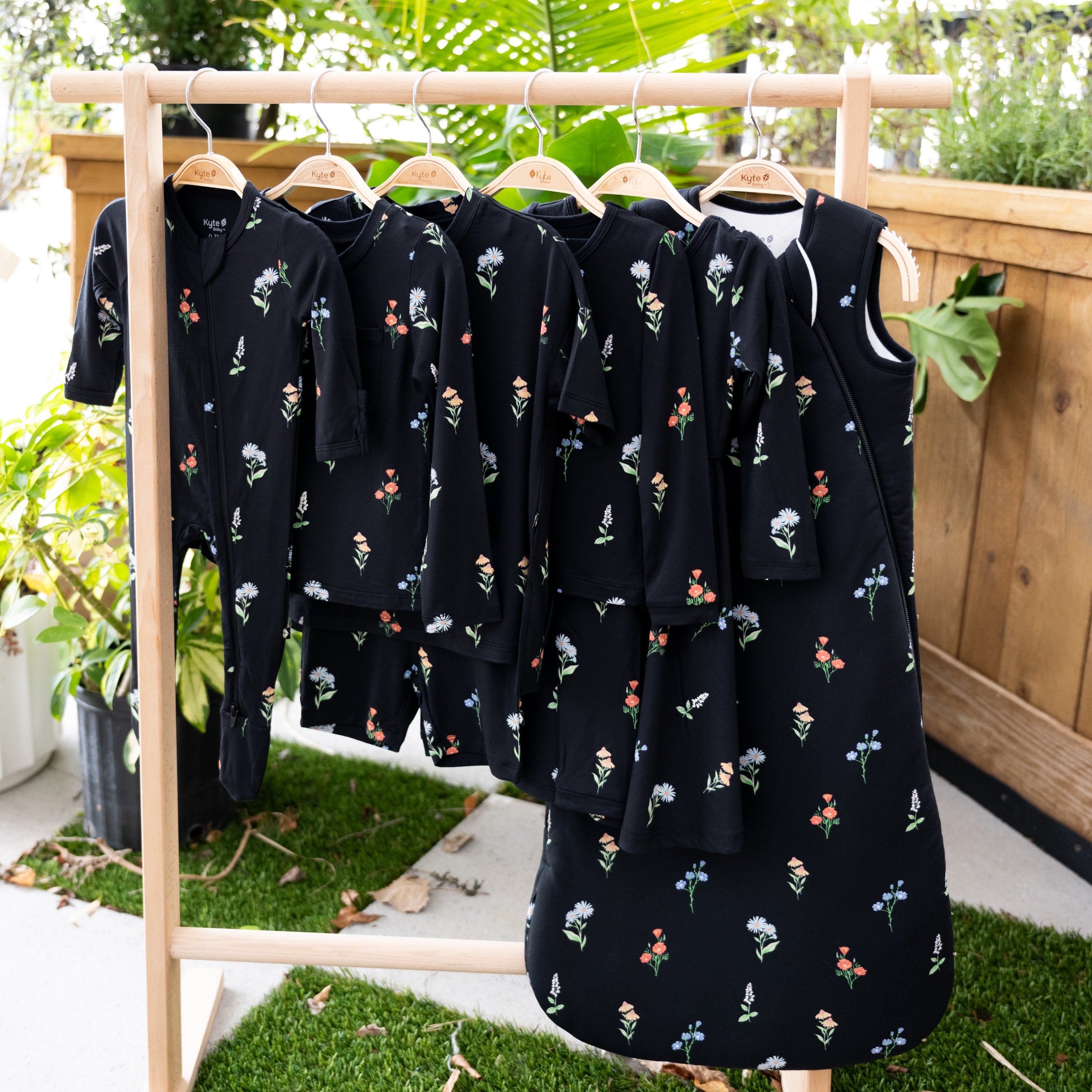 floral baby clothes in the wildflower print made from rayon from bamboo by Kyte Baby