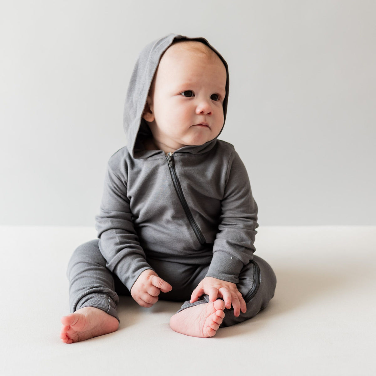 Bamboo Jersey Hooded Zippered Romper in Forest