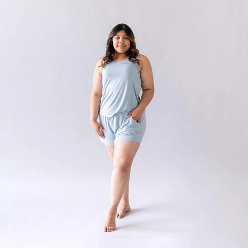 woman modeling tank set in fog