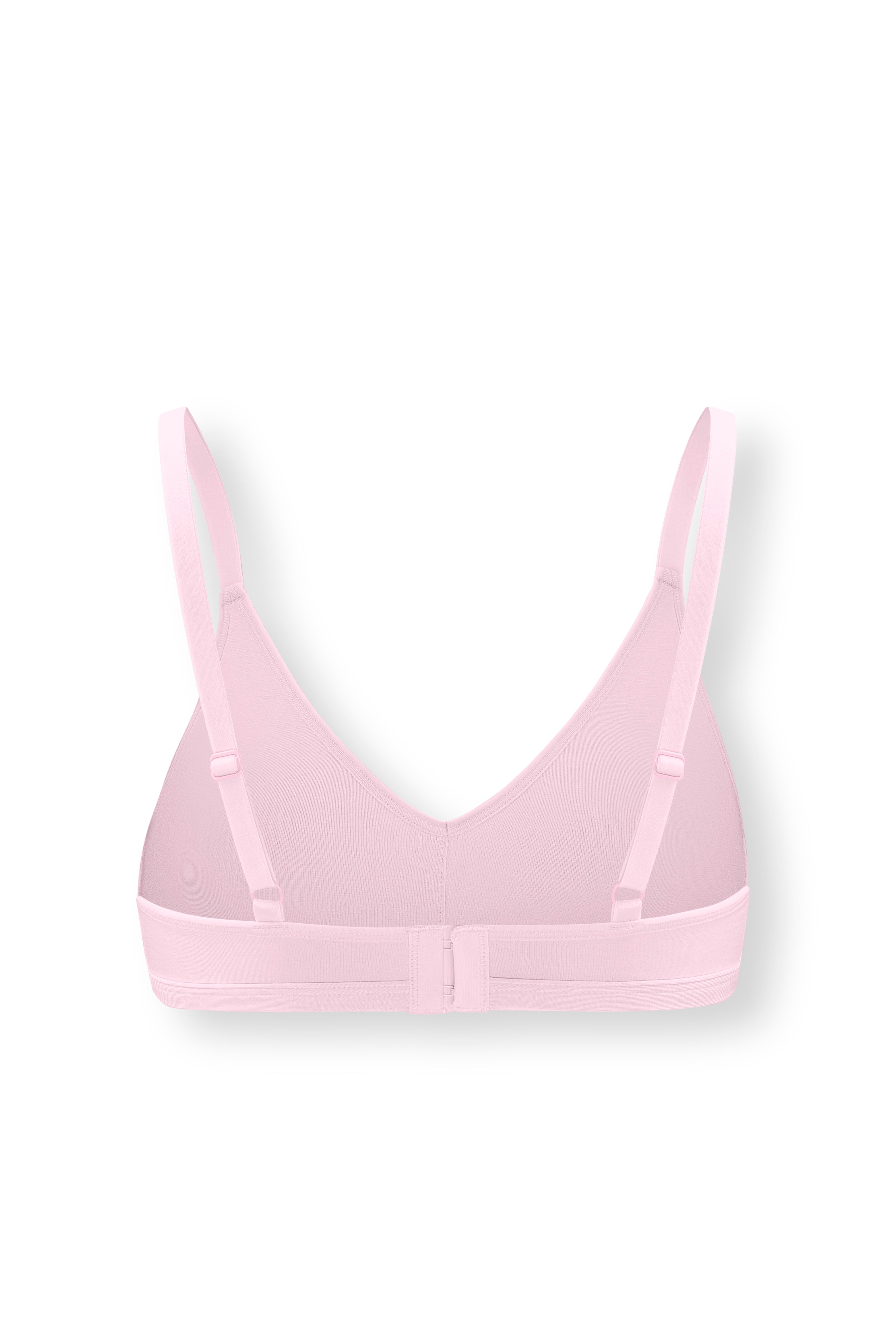 Back side of Women's V-Neck Bra in Peony on white background