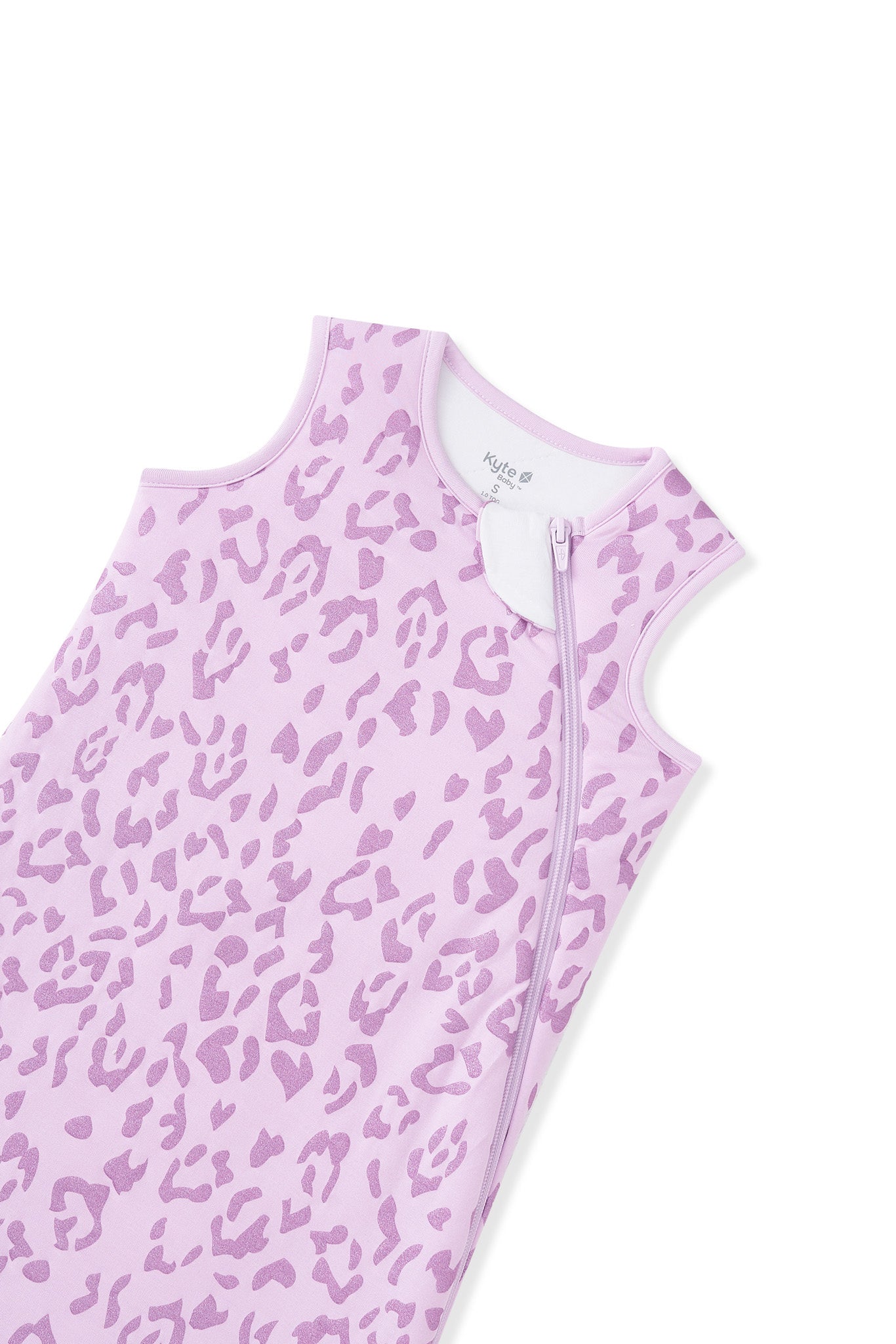 Top part of Sleep Bag in Thistle Leopard print on white background