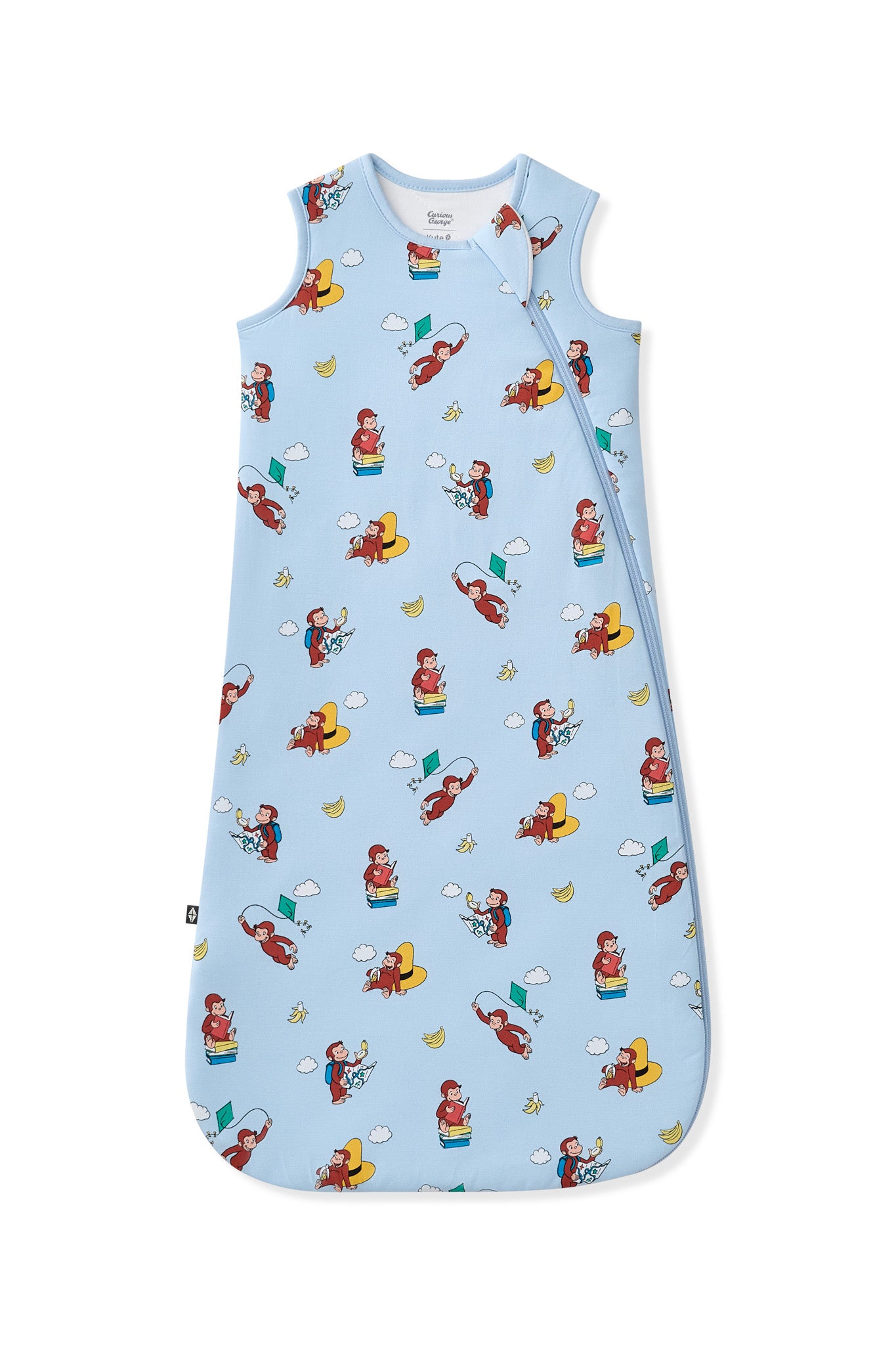 Blue Sleep Bag in Curious George 1.0 print on a white background