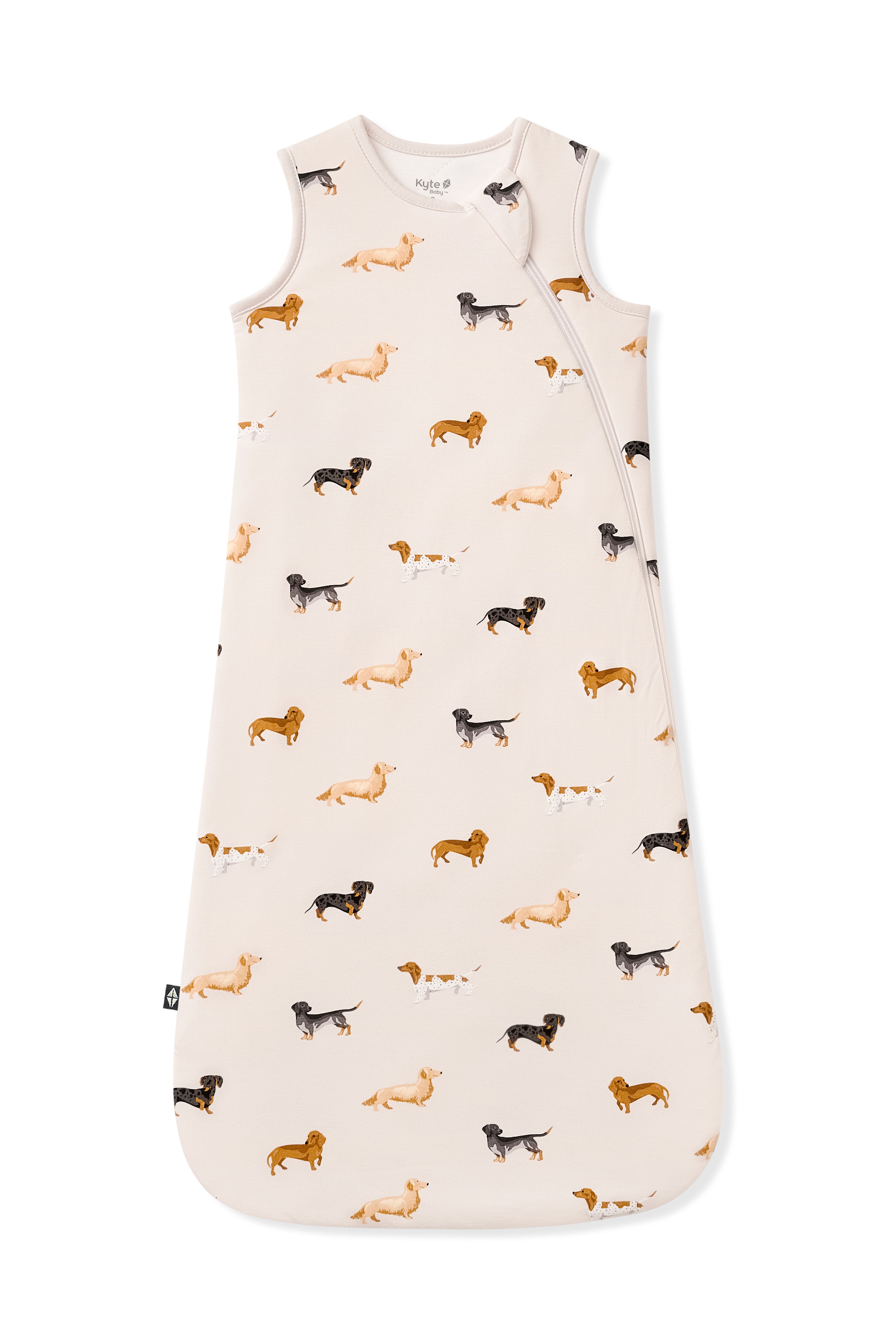 Beige Sleep Bag with Dachshund print on a white background