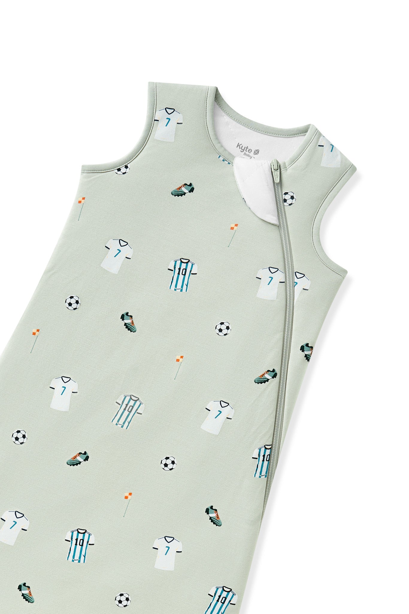 Top zippered part of Sleep Bag in Soccer print on white background