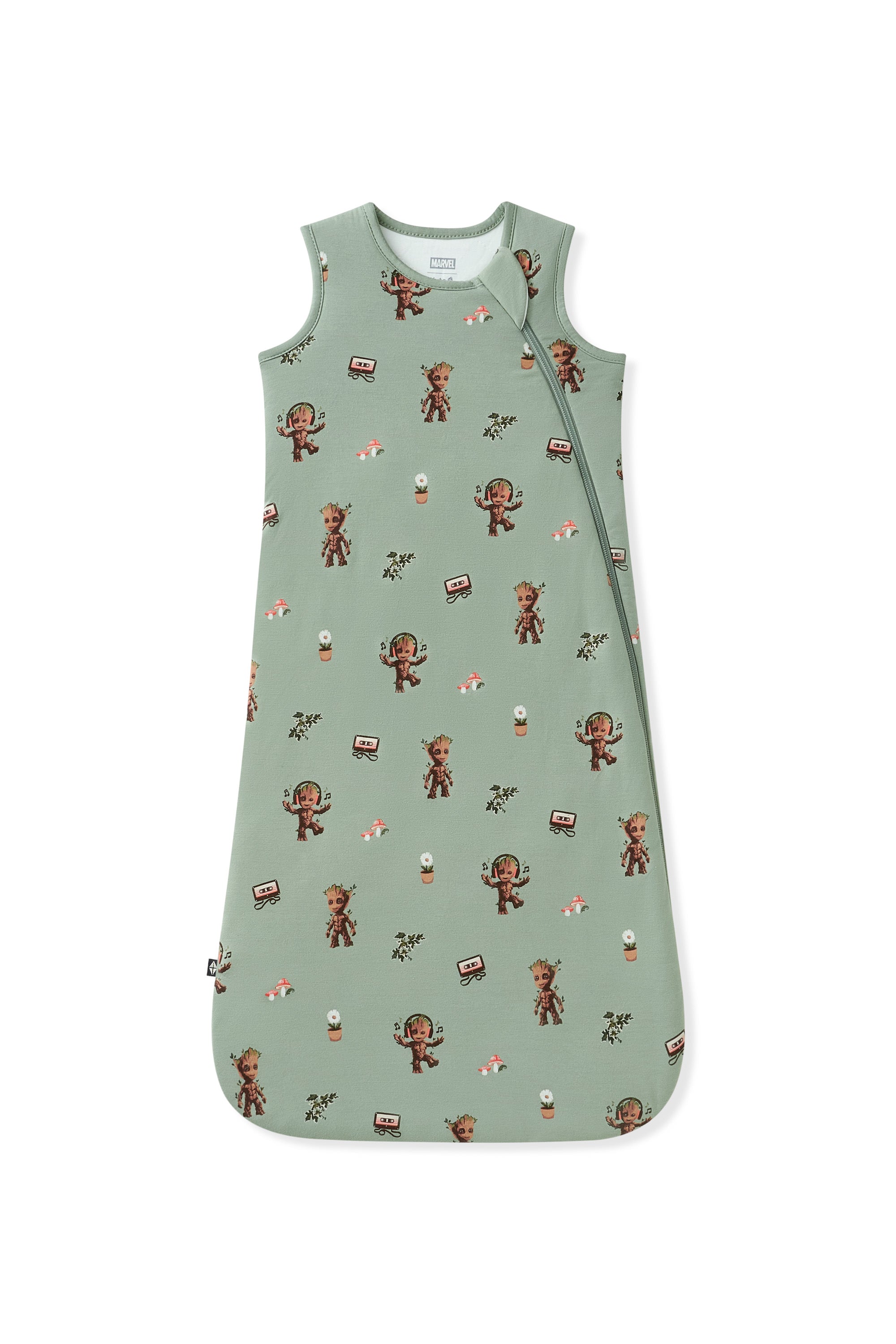 Green Sleep Bag in Groot print on white background