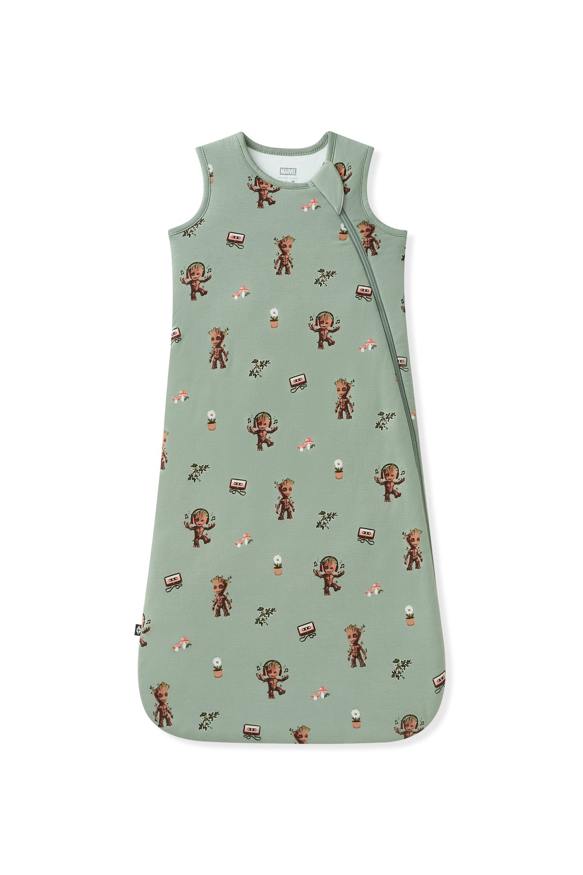 Green Sleep Bag in Groot print on white background