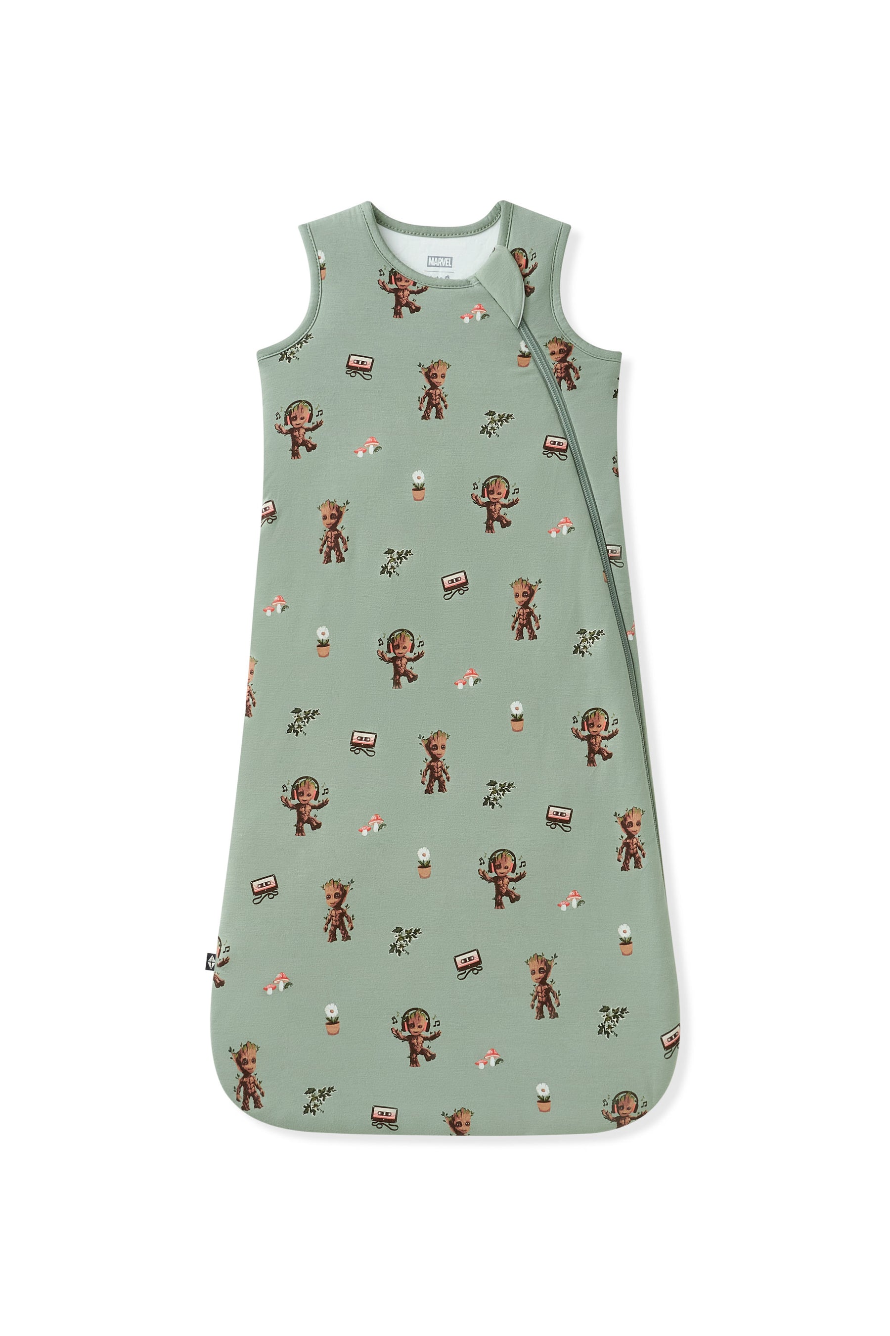 Green Sleep Bag in Groot print on white background