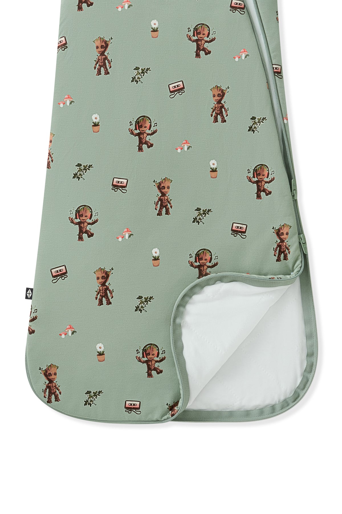 Bottom part of Green Sleep Bag in Groot print on white background
