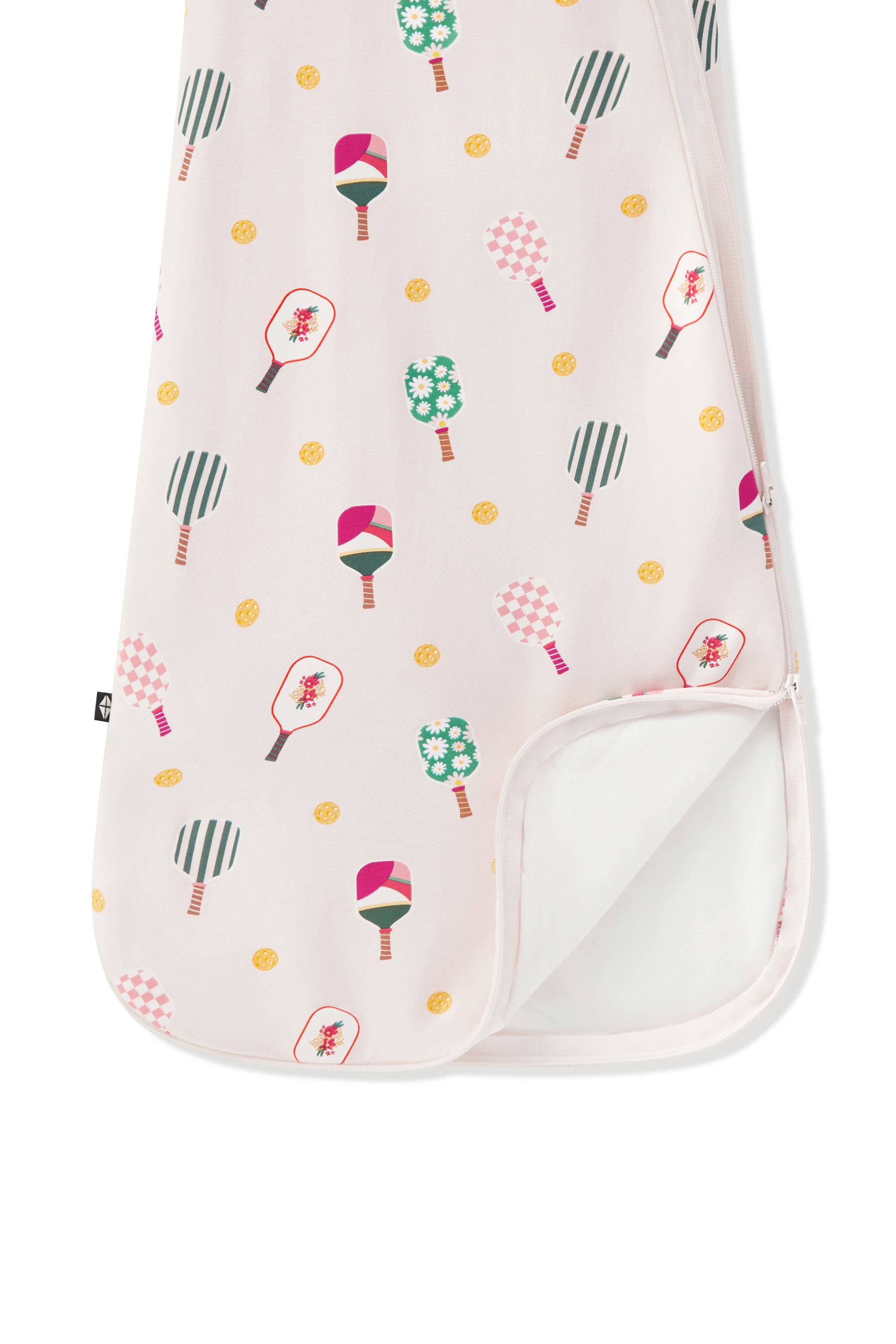 Sleep Bag in Pickleball 1.0 print with dual zipper on a white background