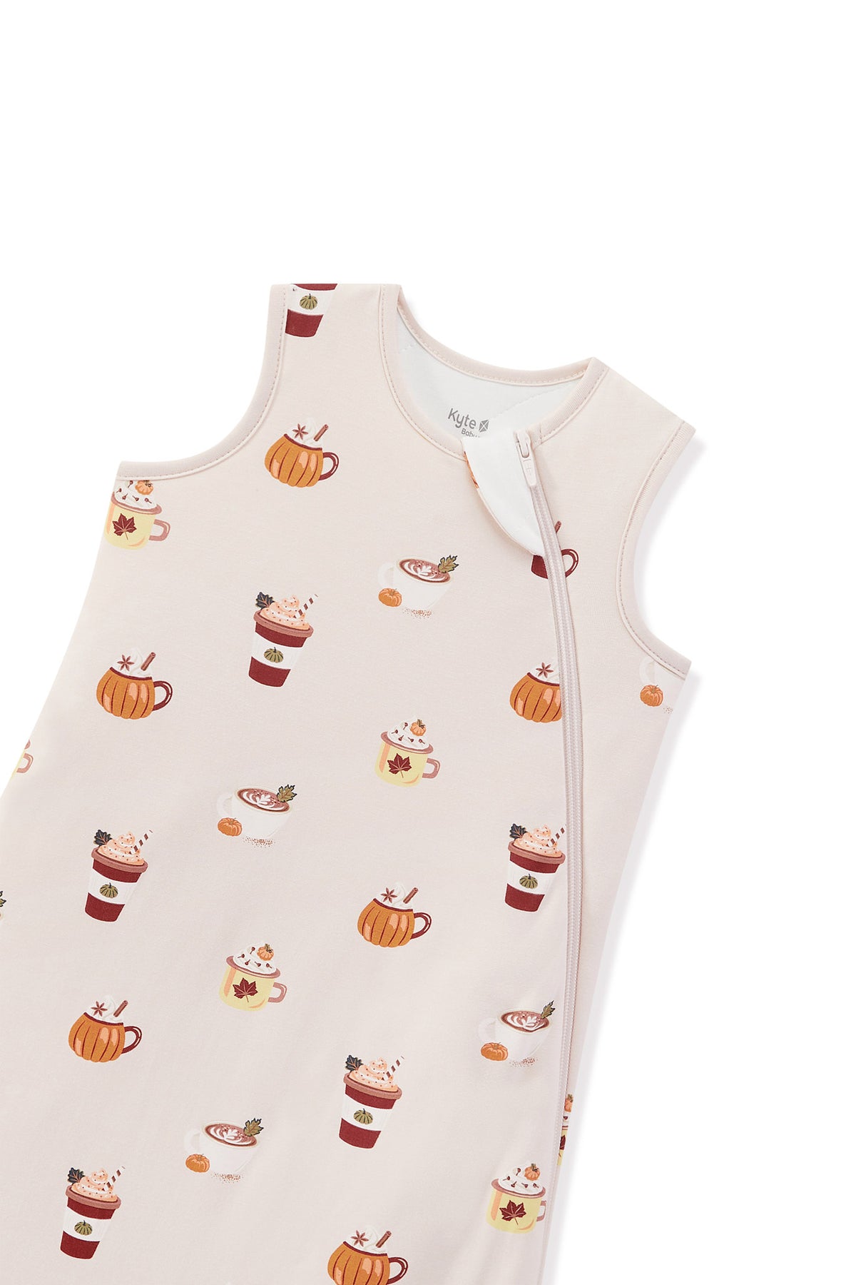 Sleep Bag in Pumpkin Spice Latte 1.0 print with zipper garage on a white background