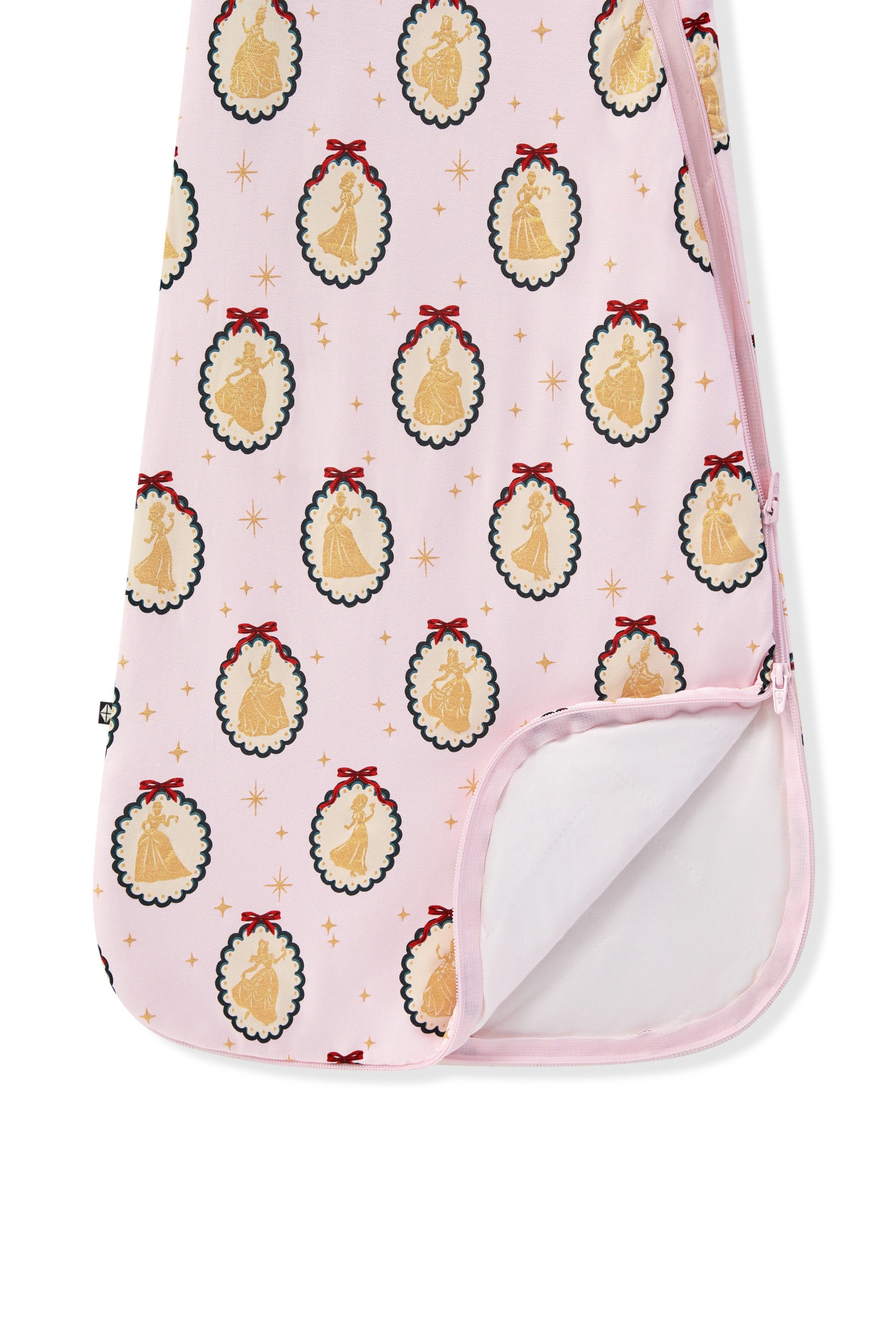 Sleep Bag in Princess Holiday Portraits 1.0 print with dual zipper on a white background