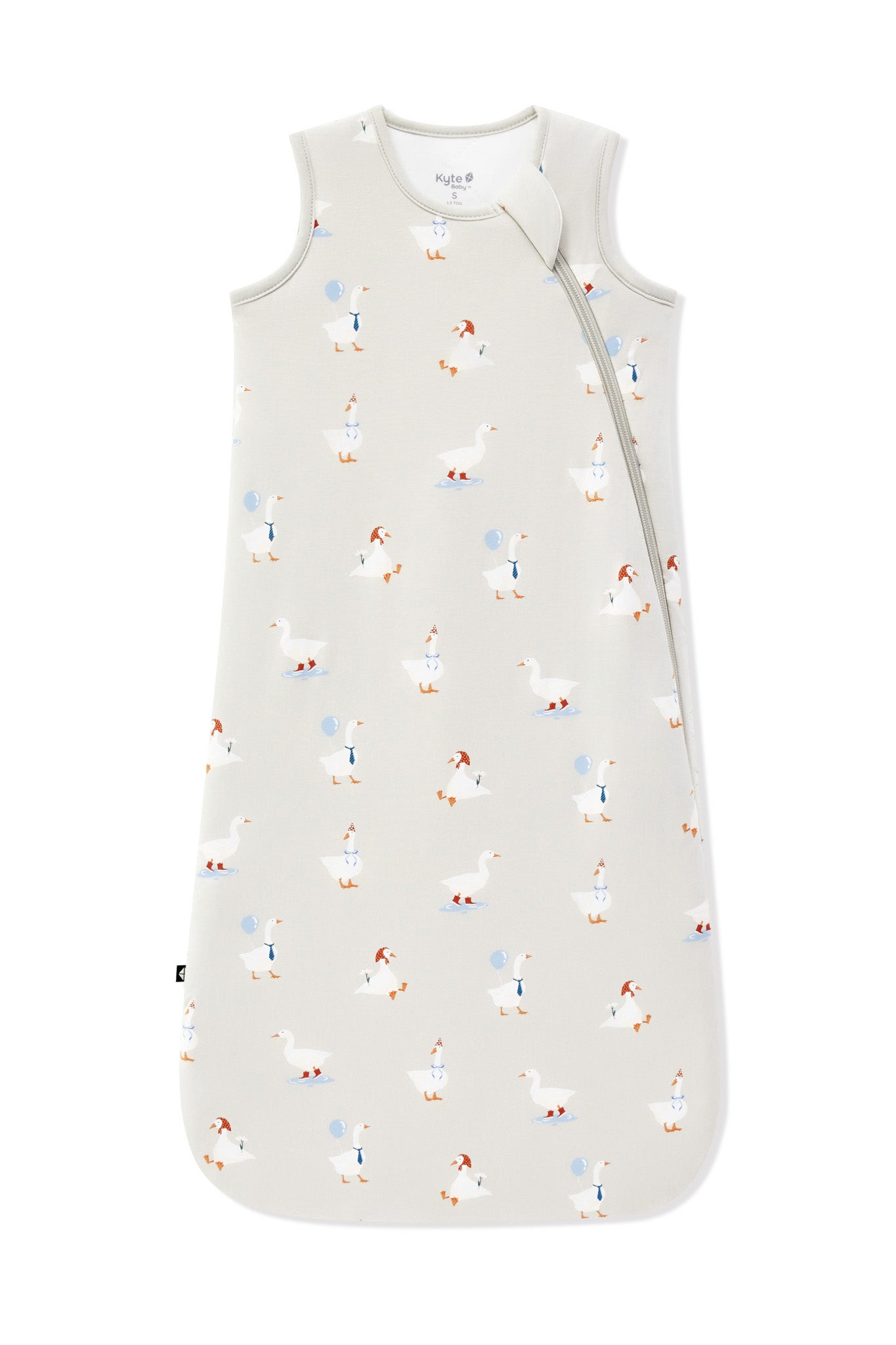 Sleep Bag in Oat Silly Goose 1.0 print on a white background