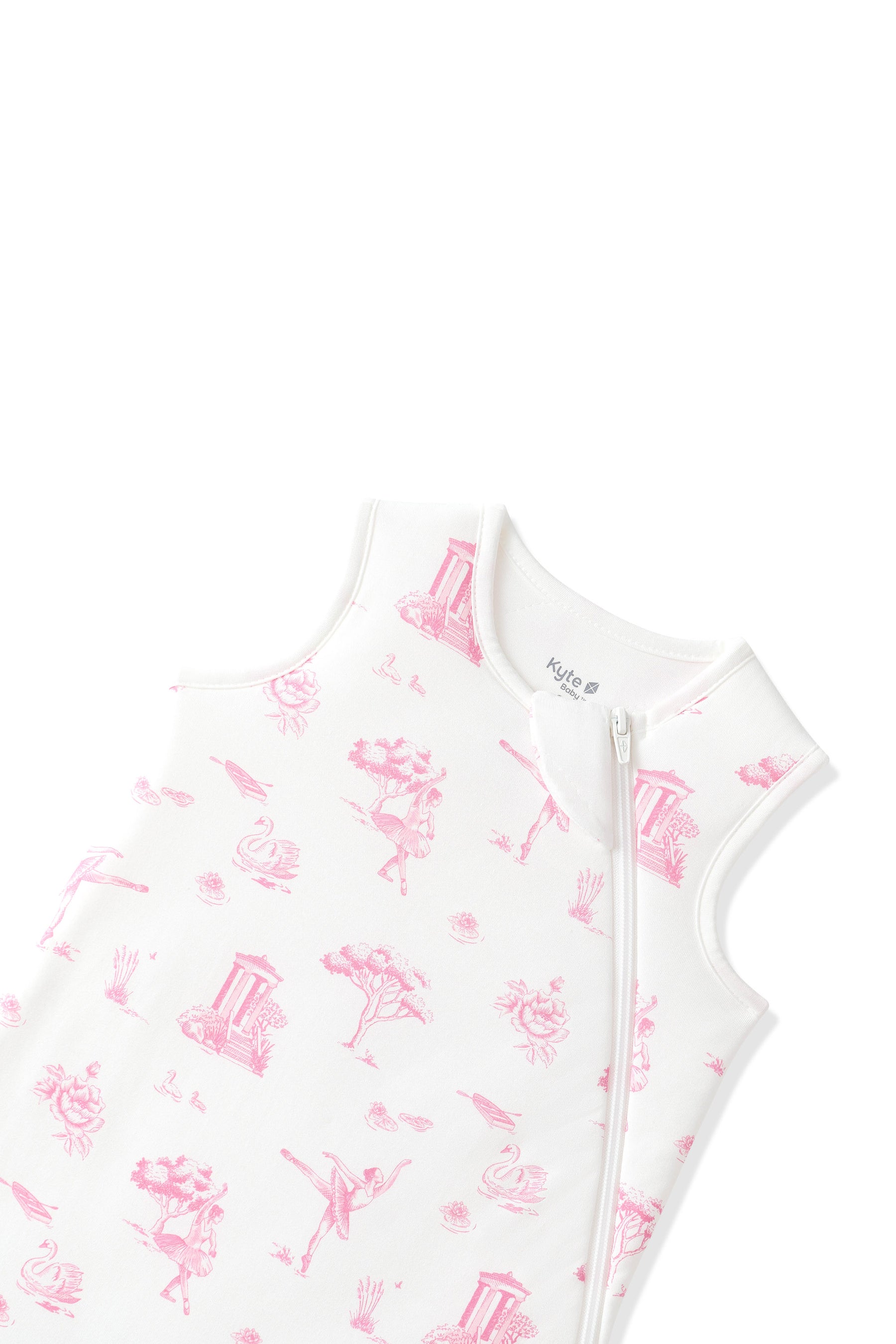 Close up of the zipper garage on the Sleep Bag in Toile Ballet 1.0