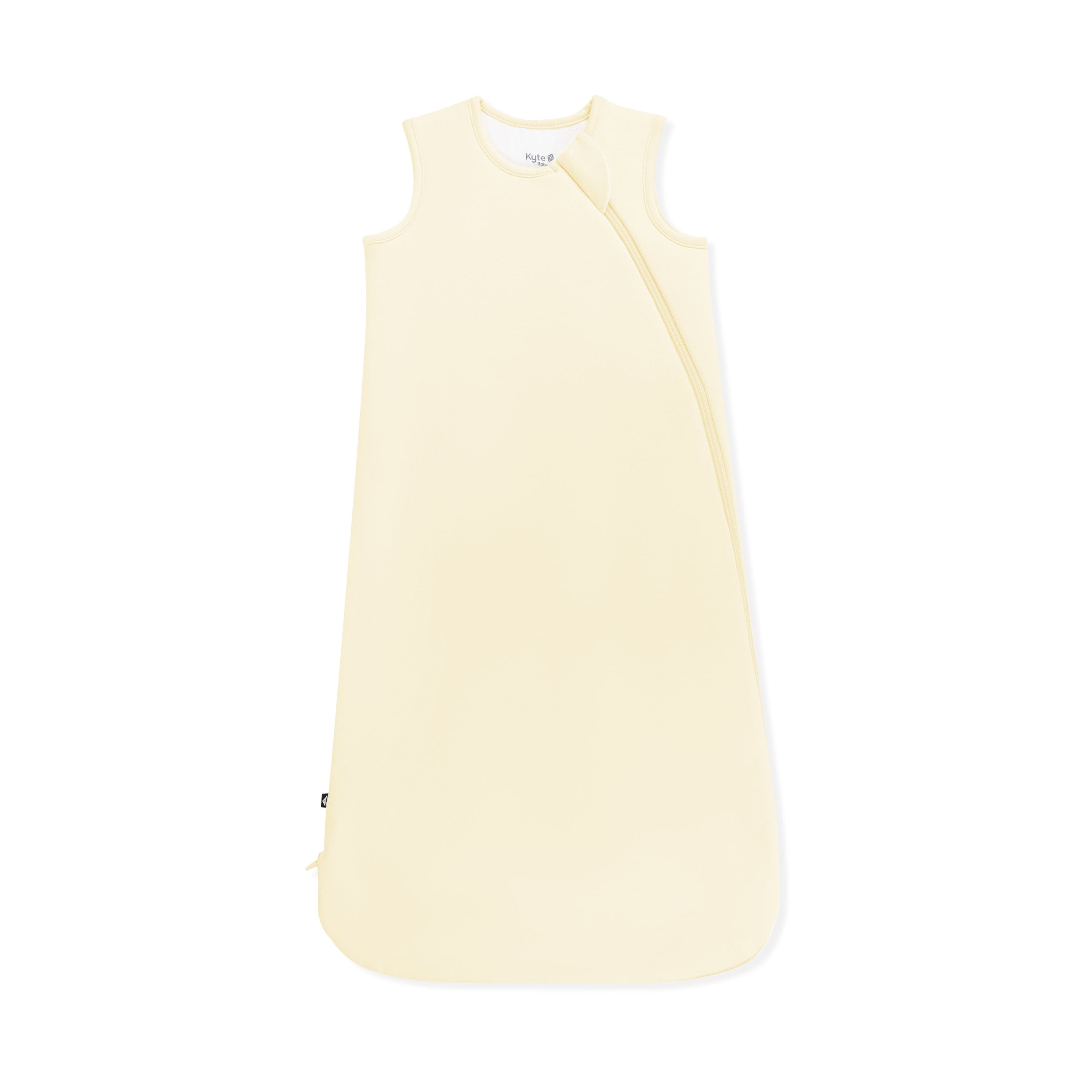 Light yellow baby sleep sack on a white background
