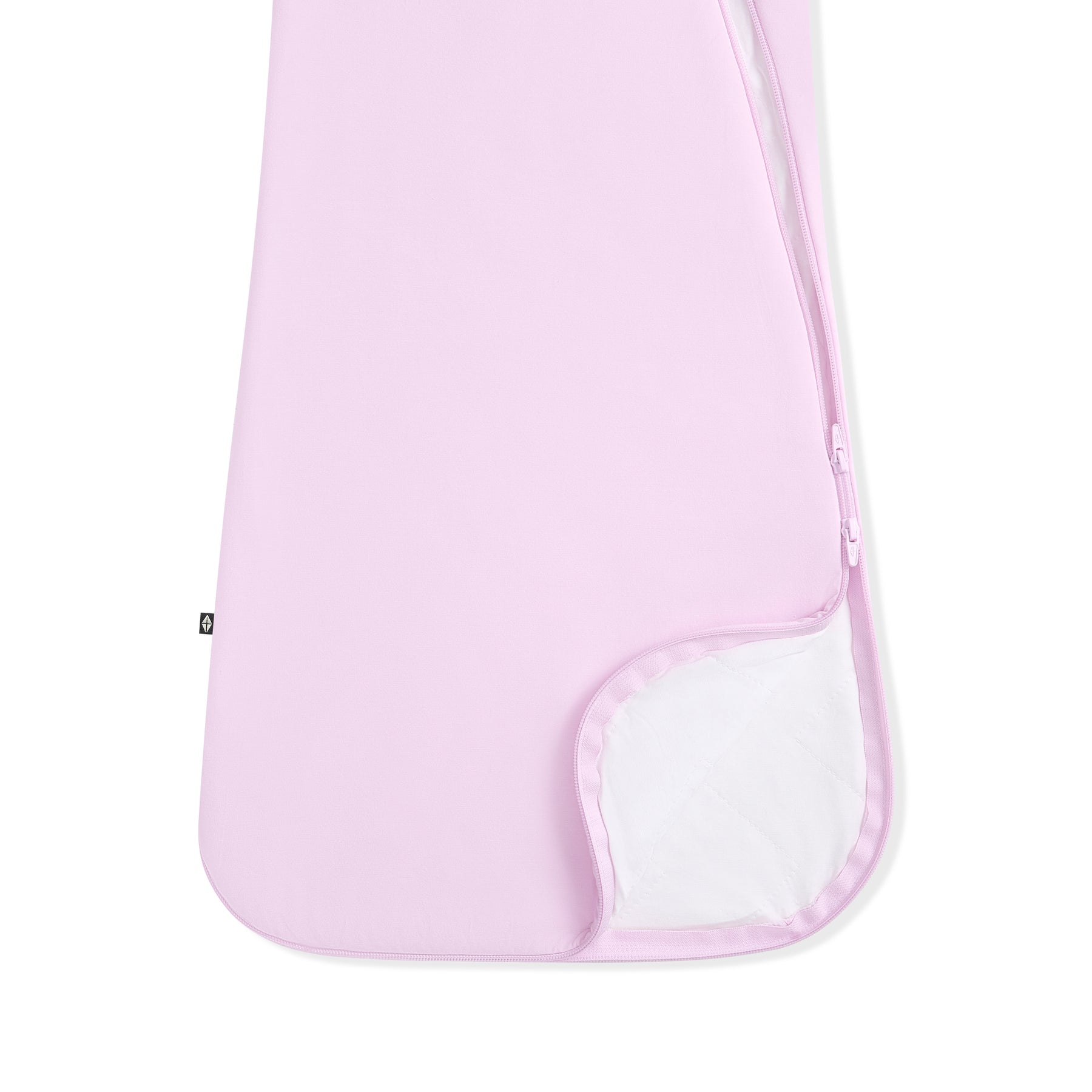 Light purple baby  1.0 tog sleep bag with white lining on a white background
