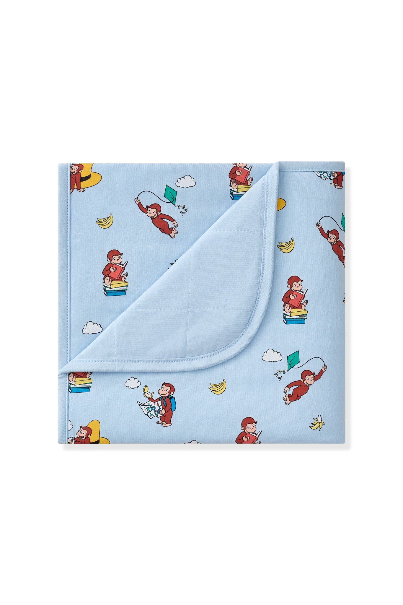 Blue Baby Blanket with Curious George 1.0 print on a white background
