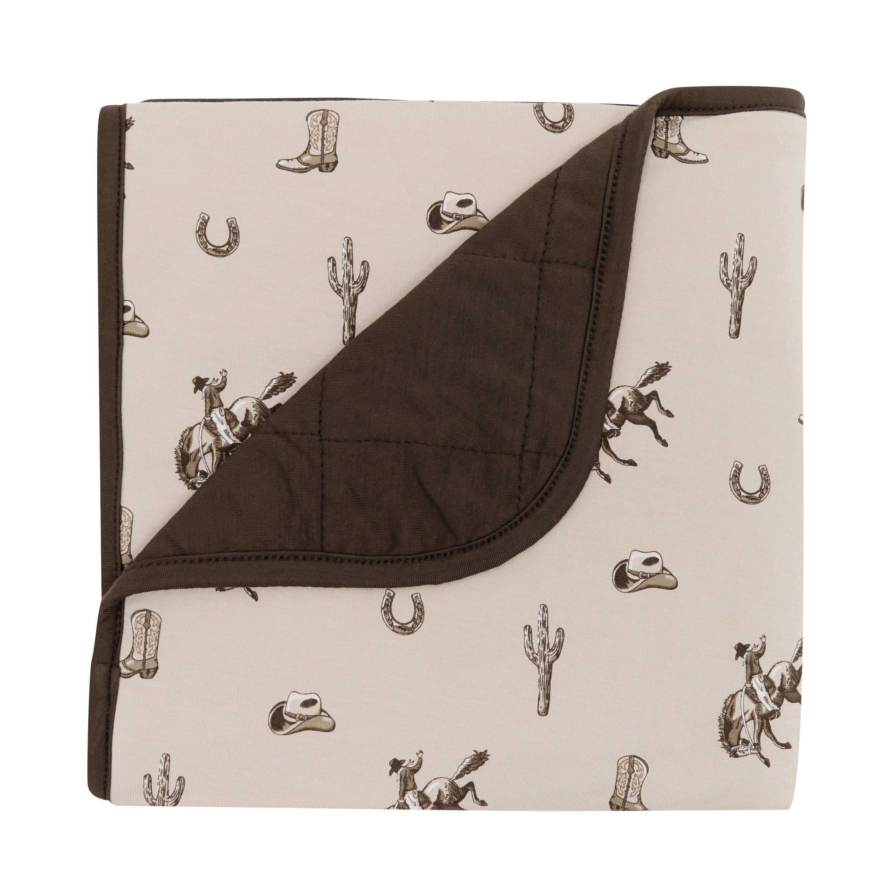 Baby Blanket in Classic Cowboy with the corner flipped down showing the dark brown backing