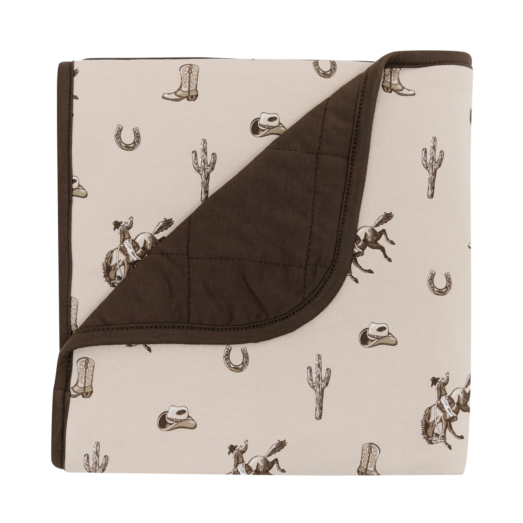 Baby Blanket in Classic Cowboy with the corner flipped down showing the dark brown backing
