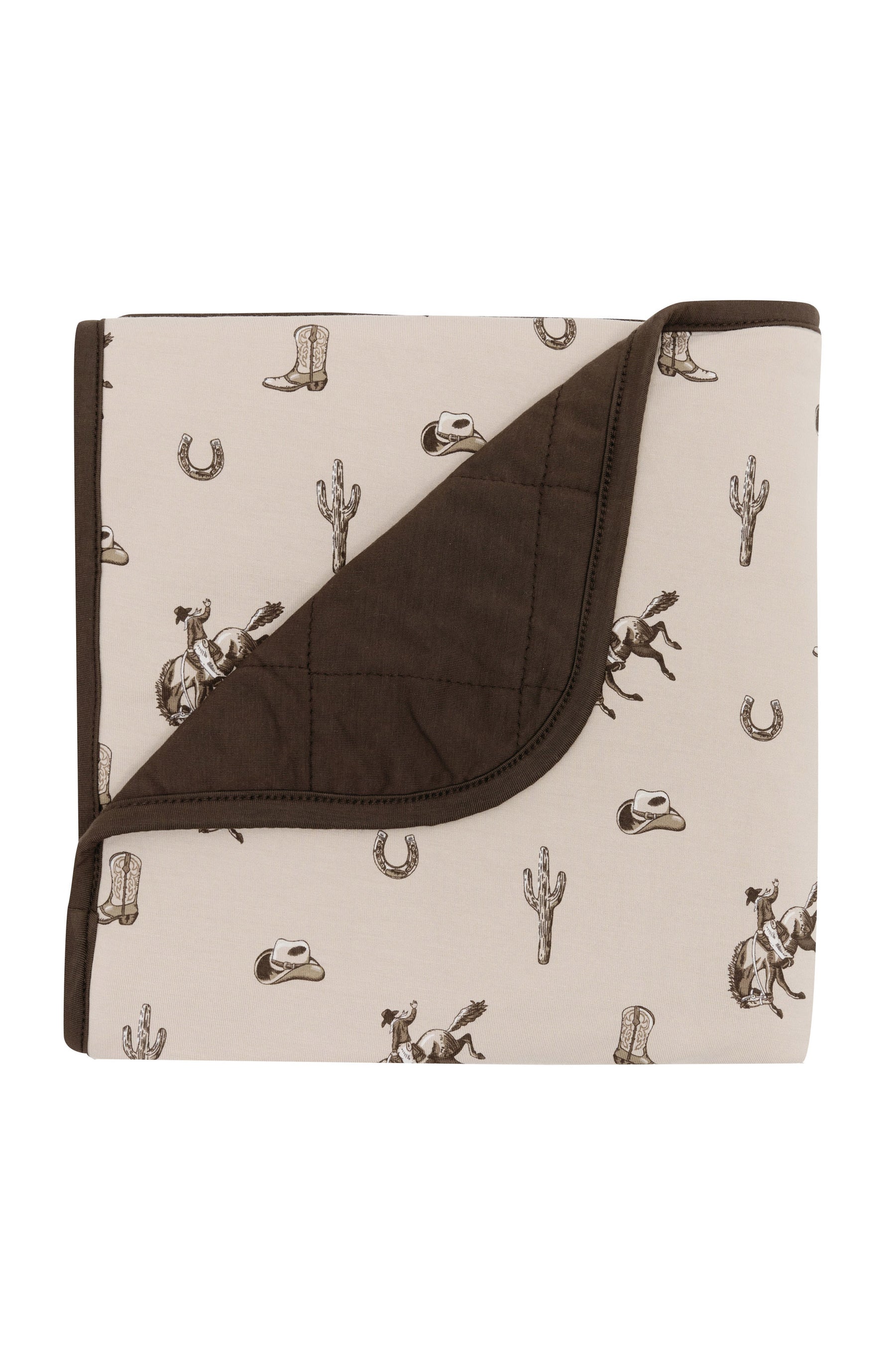 Baby Blanket in Classic Cowboy with the corner flipped down showing the dark brown backing