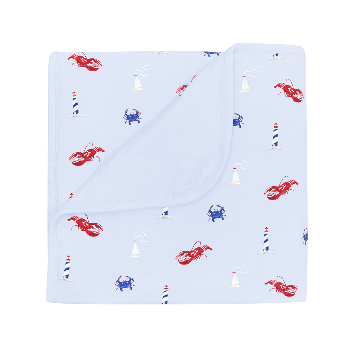 Kyte Baby's Baby Blanket in Harbor 1.0 with corner folded down showing the Mist colored background