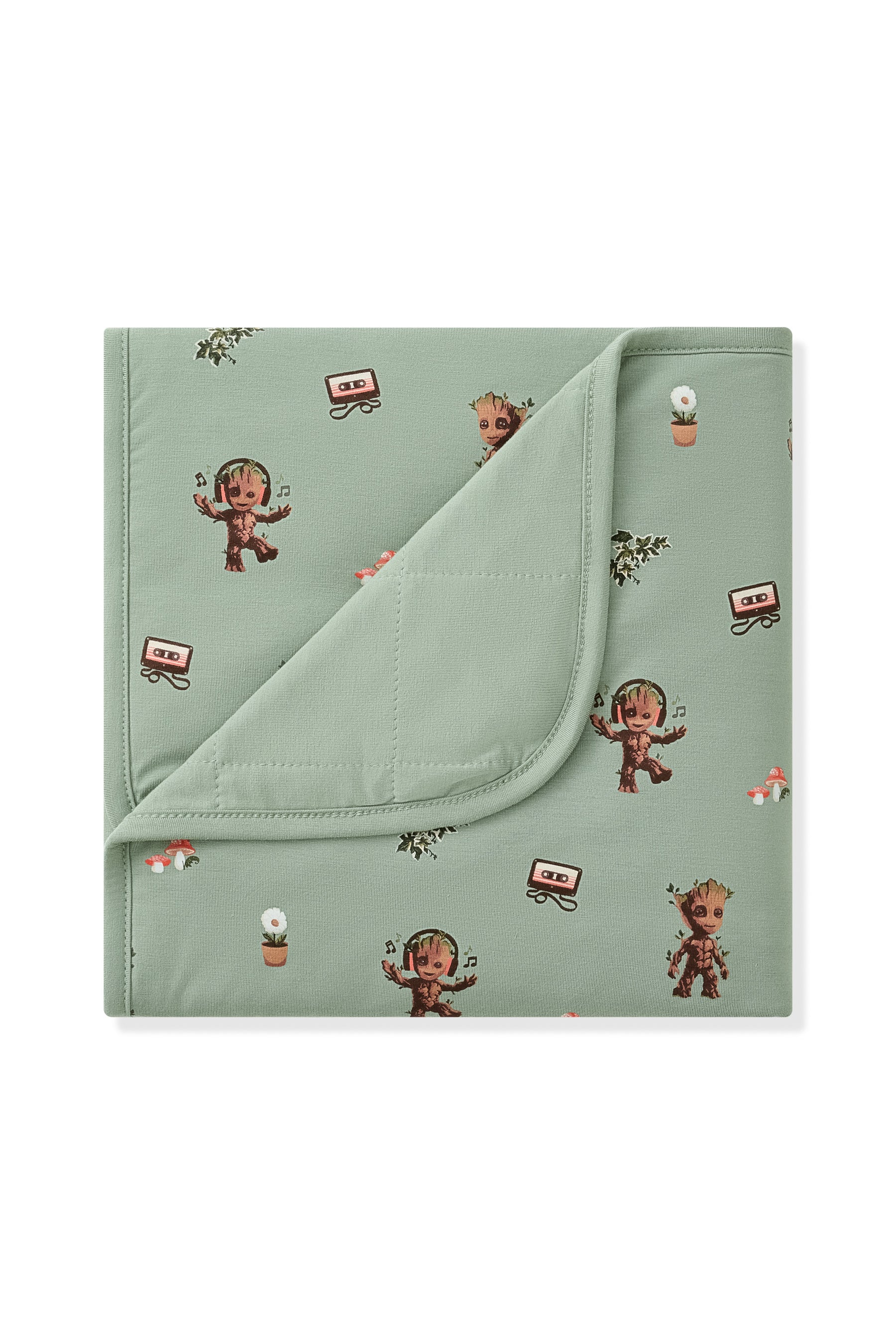 Green Baby Blanket with Groot print on white background