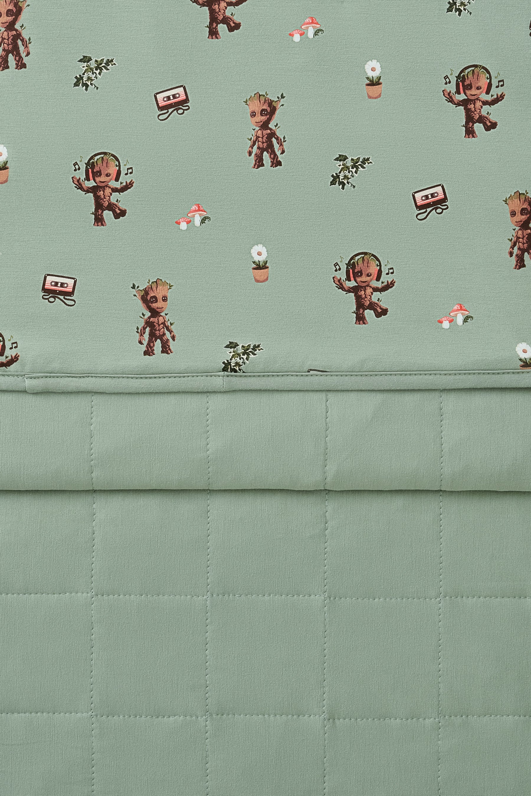 Front and back of Green Baby Blanket with Groot print