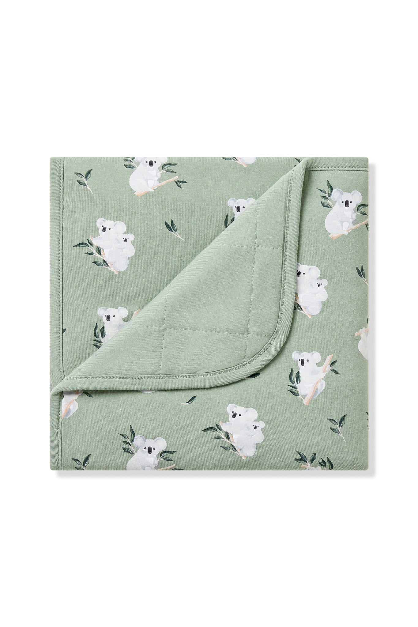 Baby Blanket with the corner flipped down showing the green backing