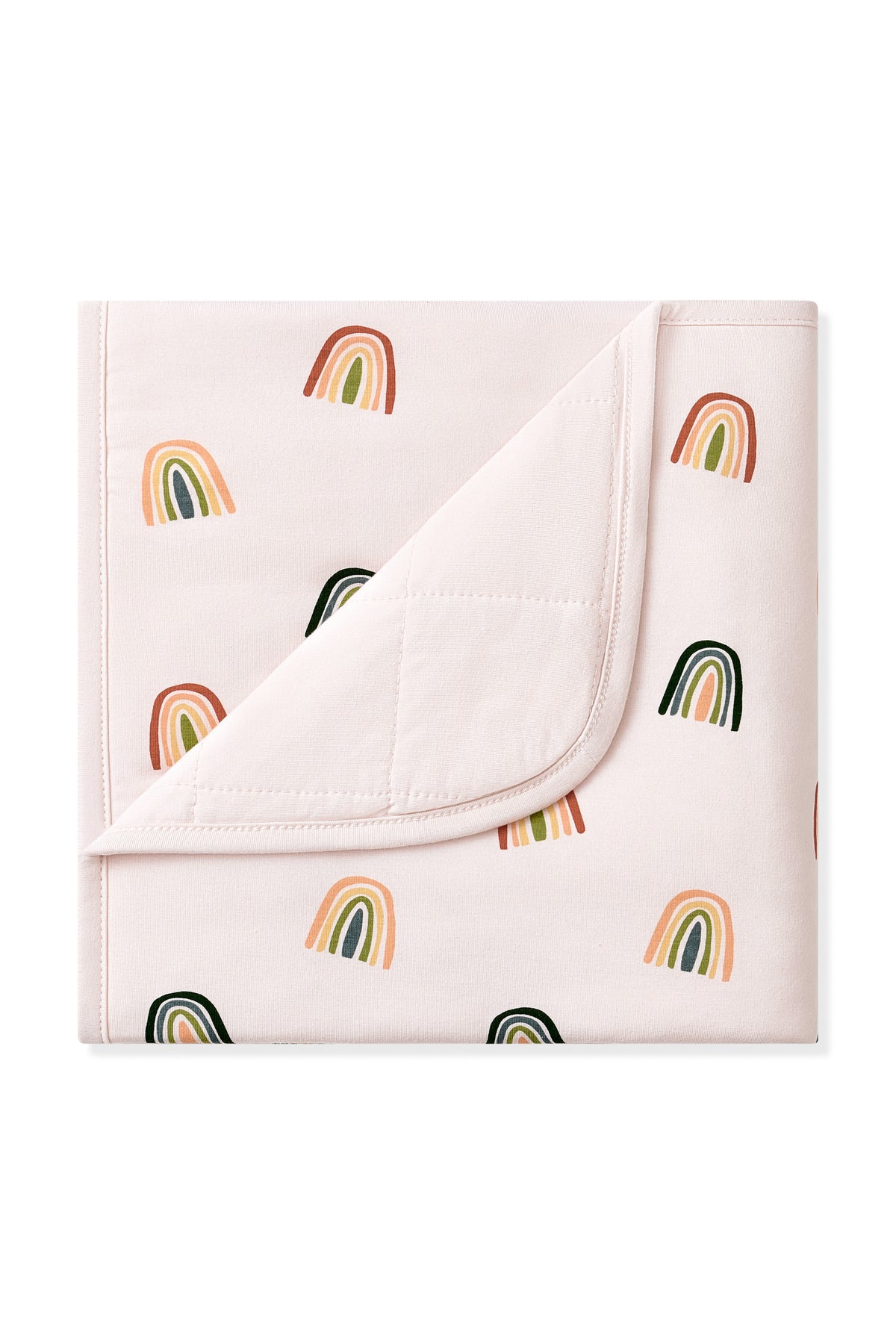 Vanilla cream Baby Blanket with Retro Rainbow print on a white background