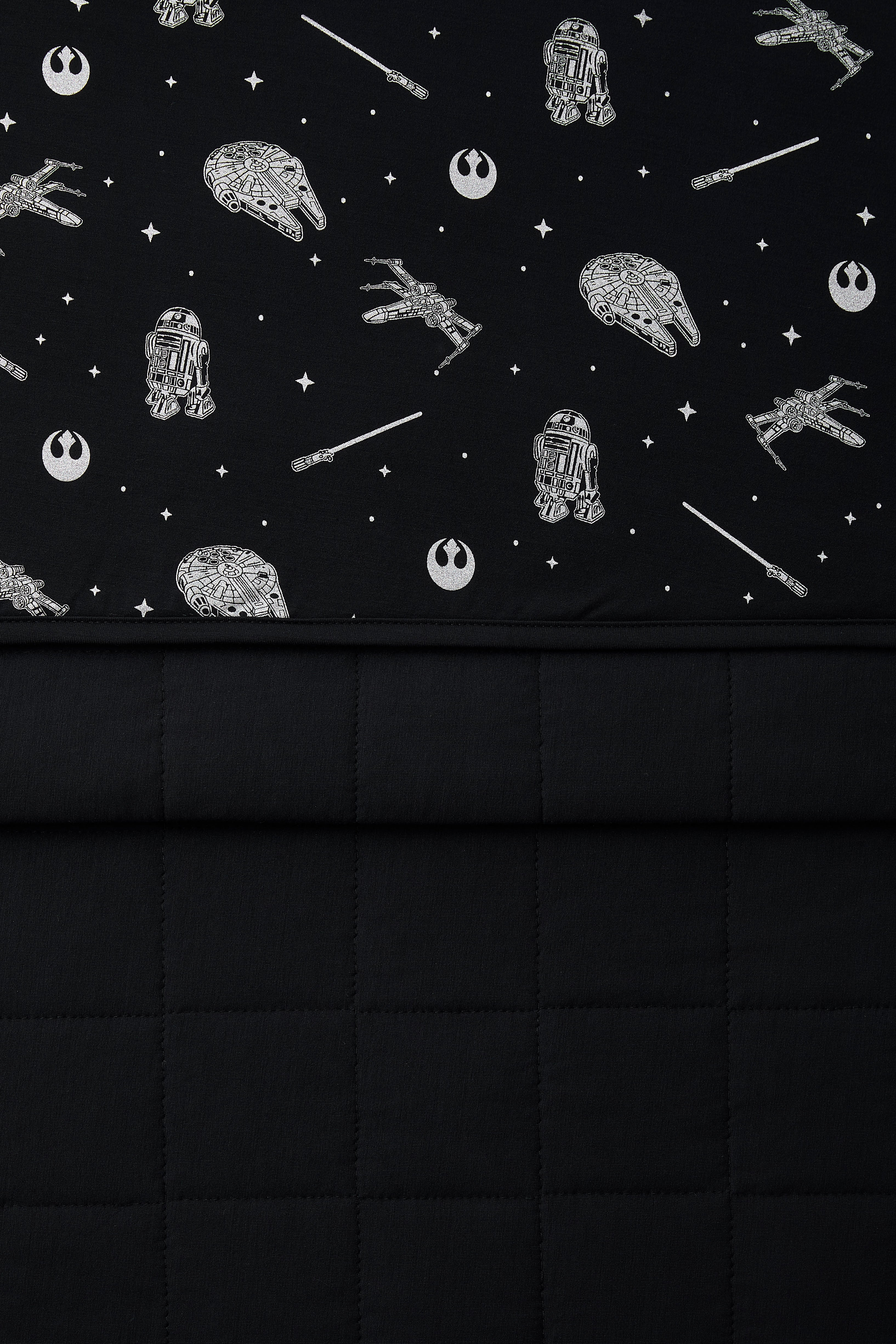 Close up of the Baby Blanket in STAR WARS™ showing the quilted black backing and smooth printed top layer