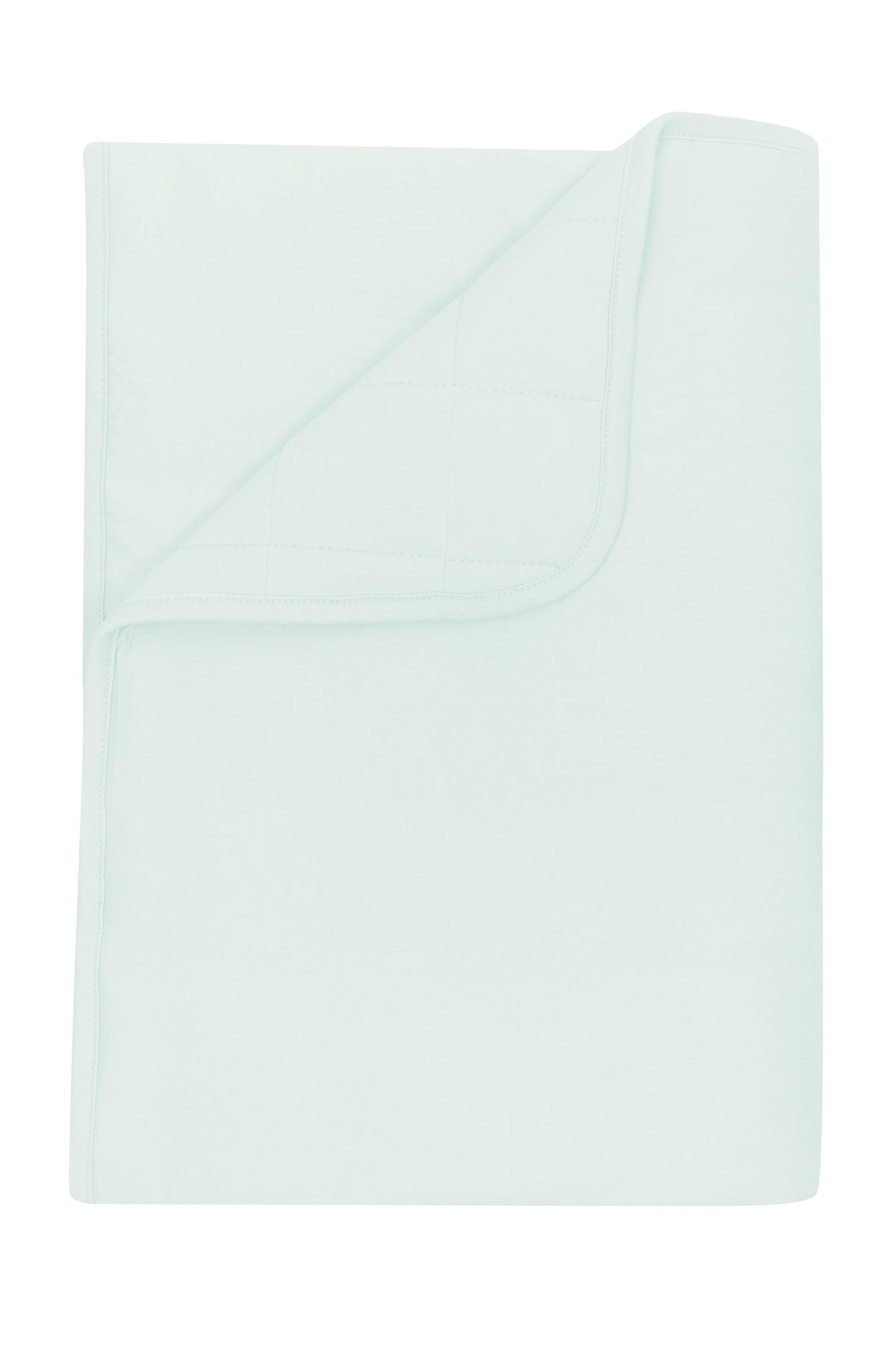 Toddler Blanket in Dew 2.5 shown with a corner flipped down showing the quilted backing